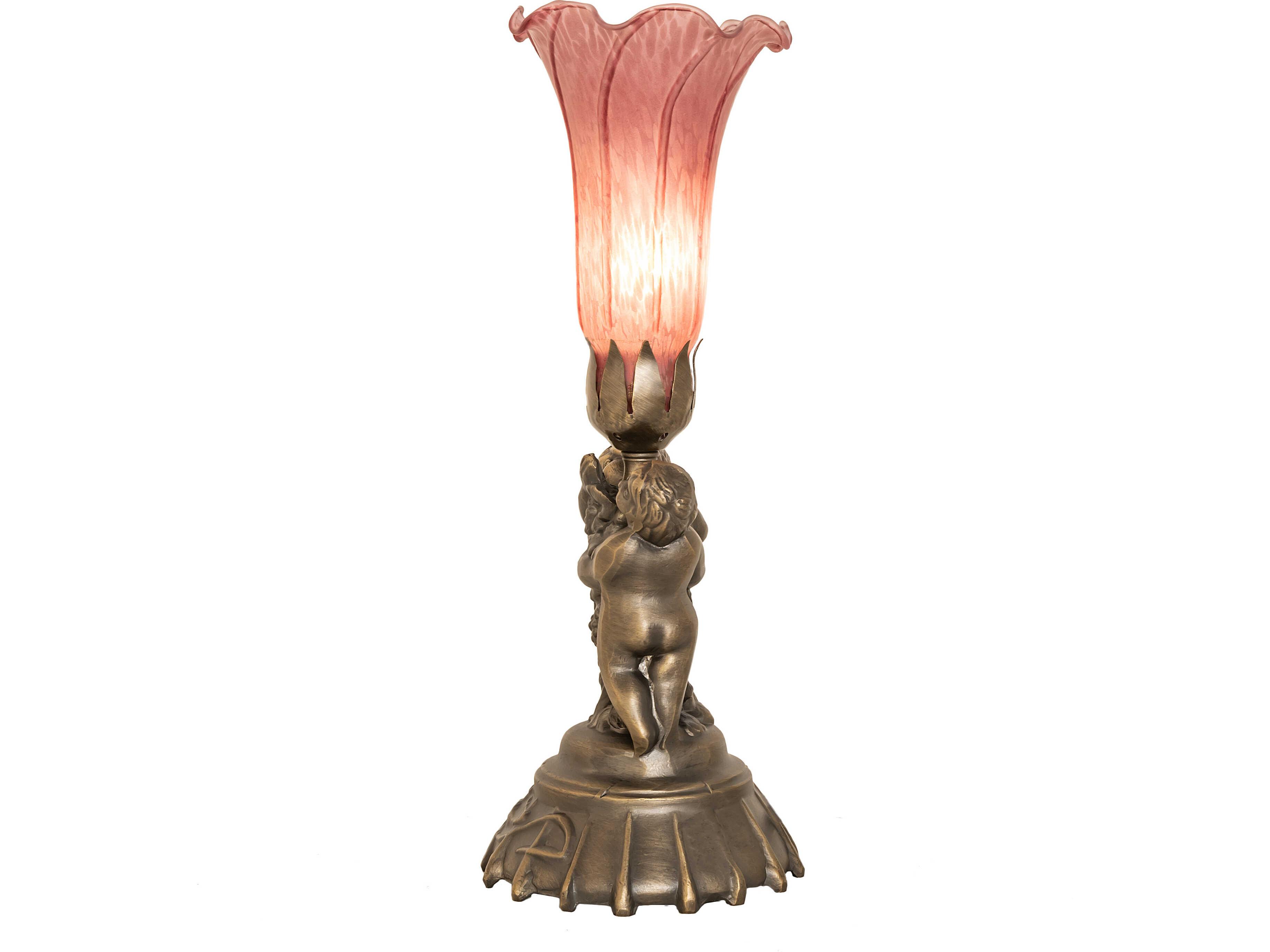 Meyda Lavender Pond Lily Brass Traditional Table Lamp
