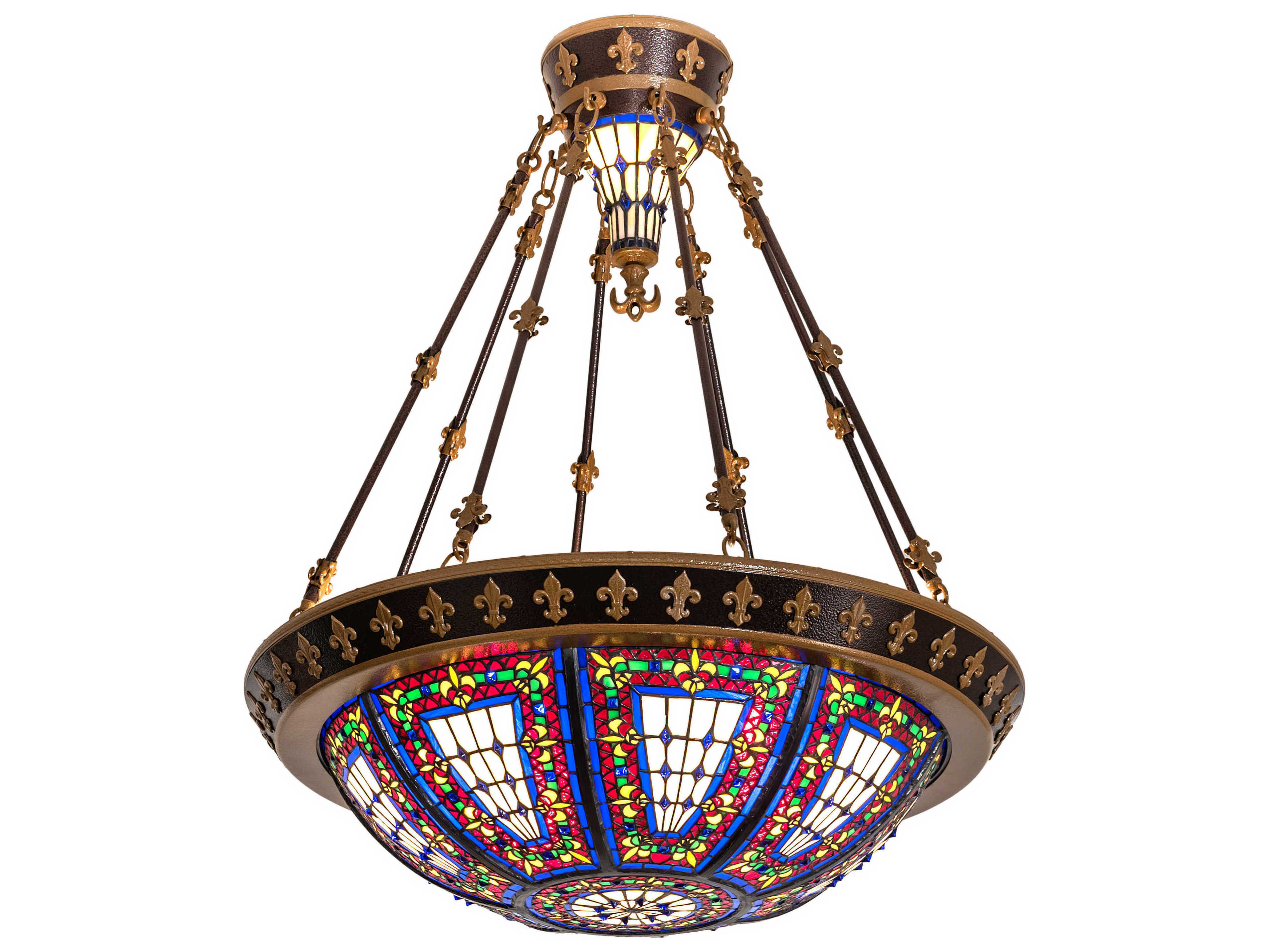 Meyda Fleur-de-lis 4 2-Light Blue Glass Tiffany Bowl Pendant