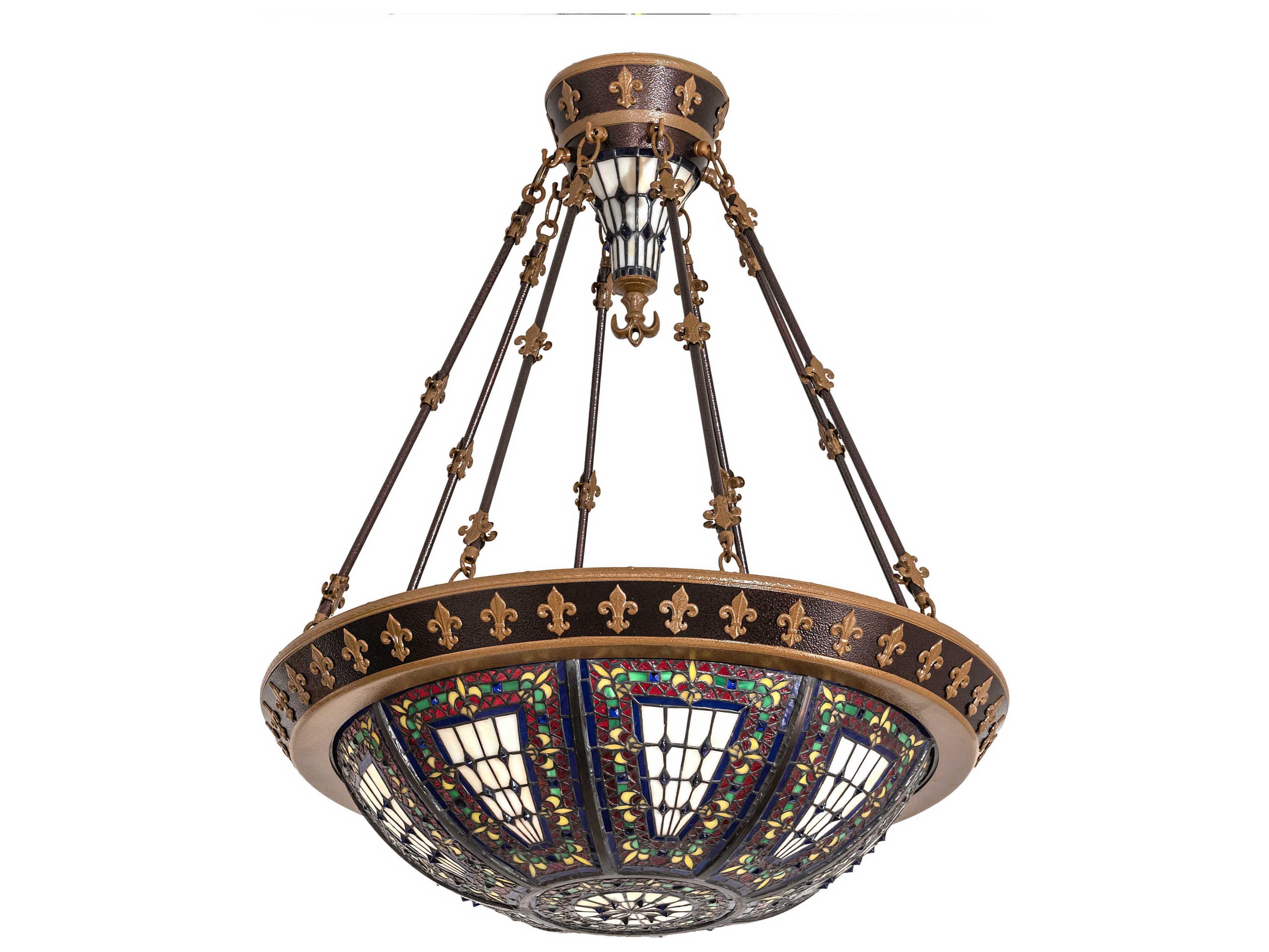 Meyda Fleur-de-lis 4 2-Light Blue Glass Tiffany Bowl Pendant