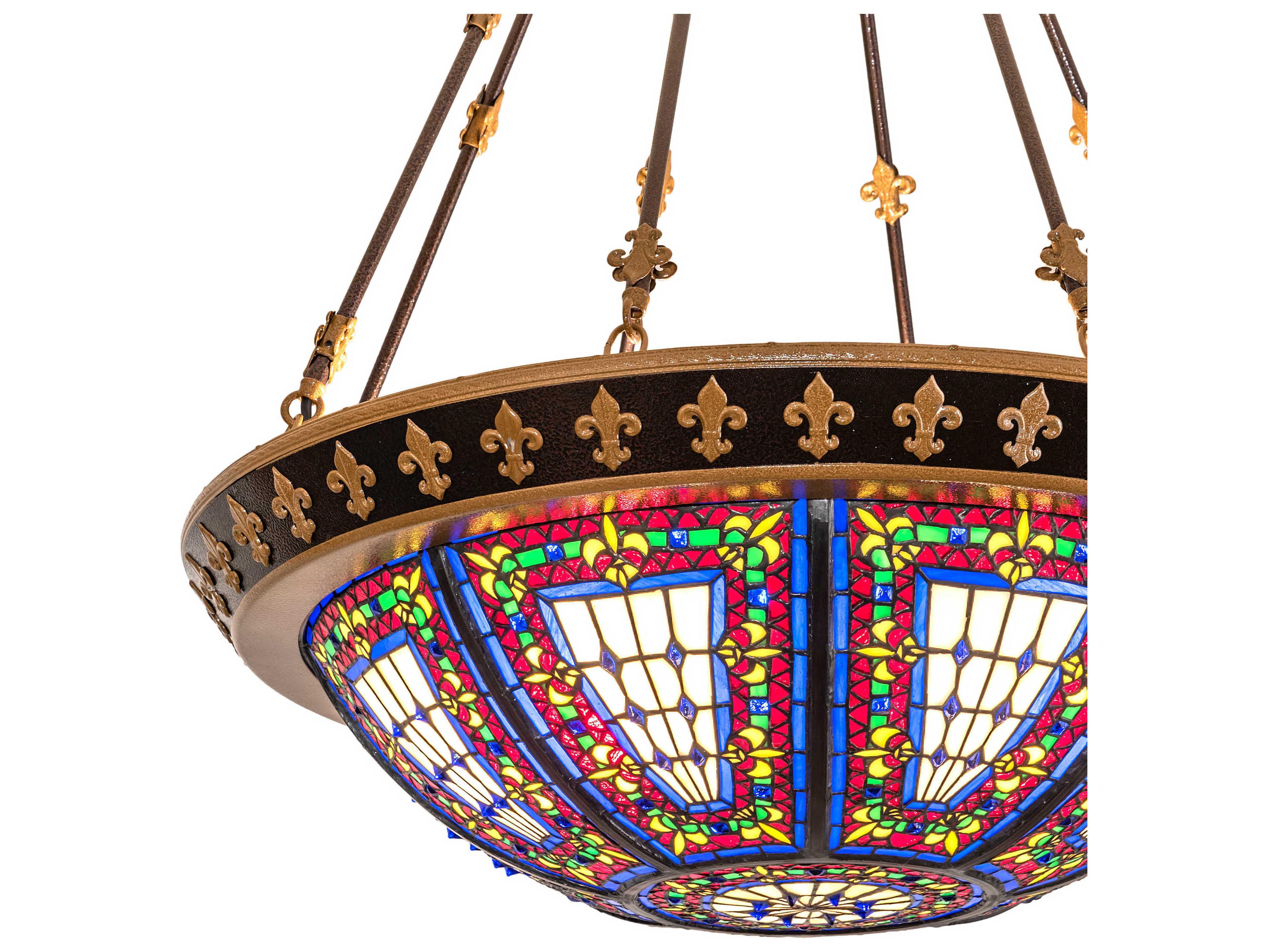 Meyda Fleur-de-lis 4 2-Light Blue Glass Tiffany Bowl Pendant