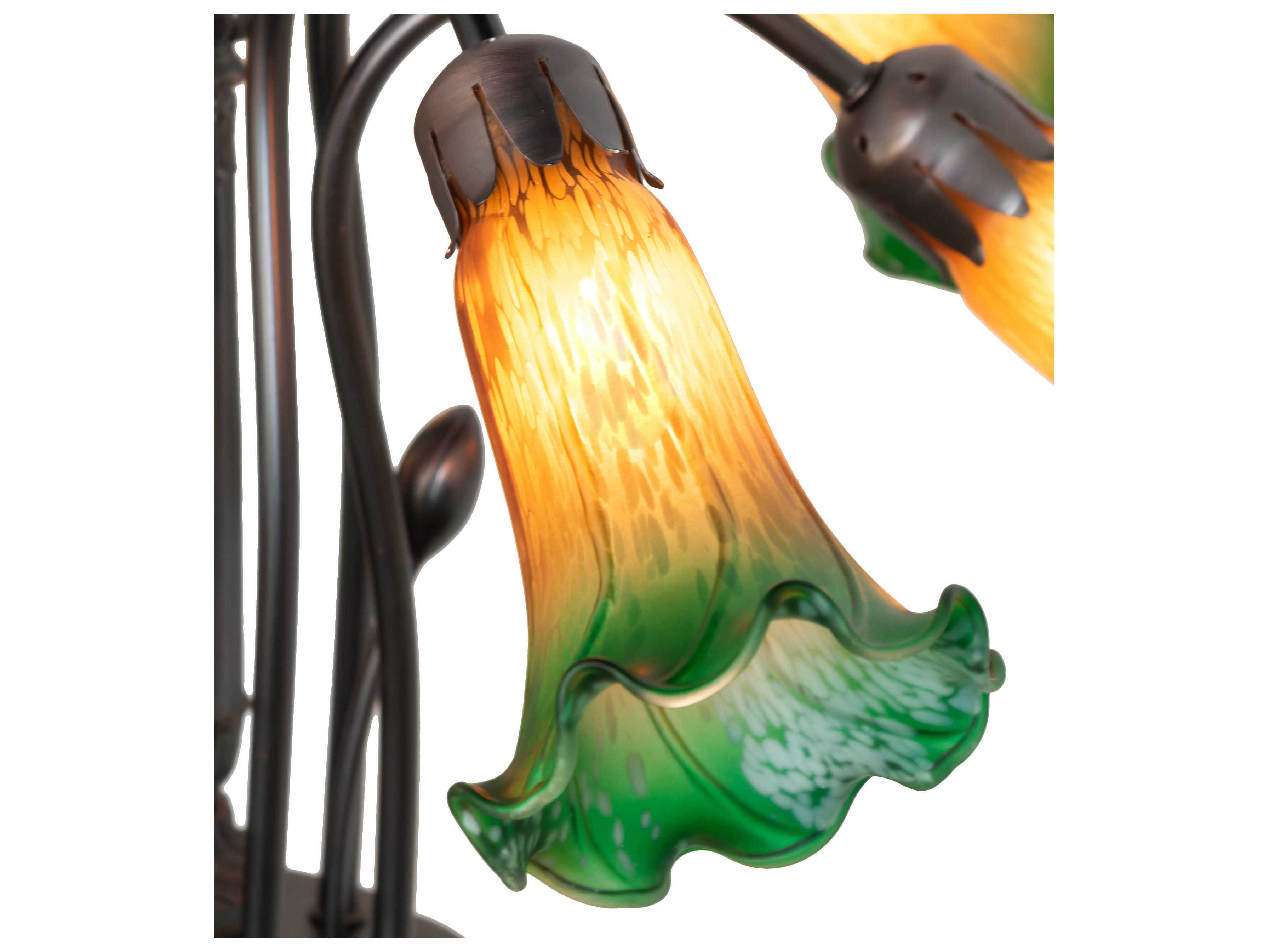 Meyda Pond Lily 7-Light Mahogany Bronze Green Glass Bell Chandelier