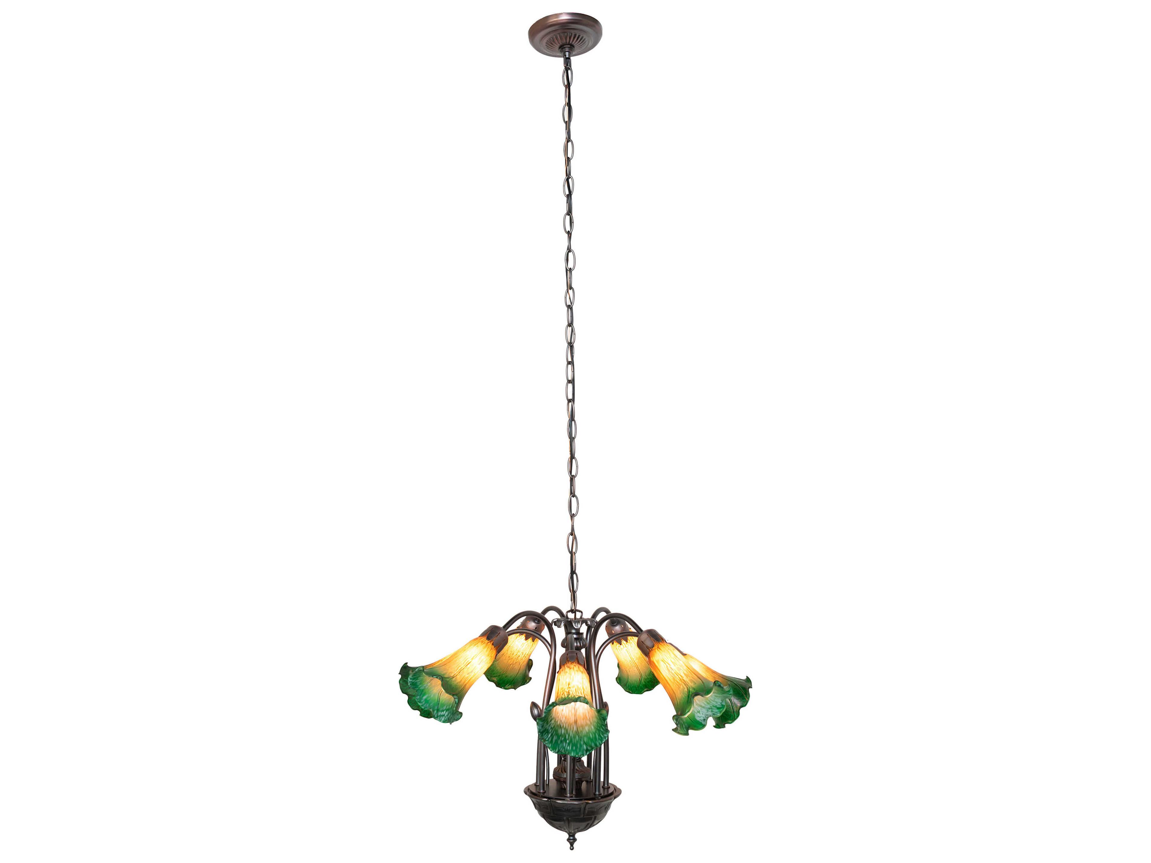 Meyda Pond Lily 7-Light Mahogany Bronze Green Glass Bell Chandelier