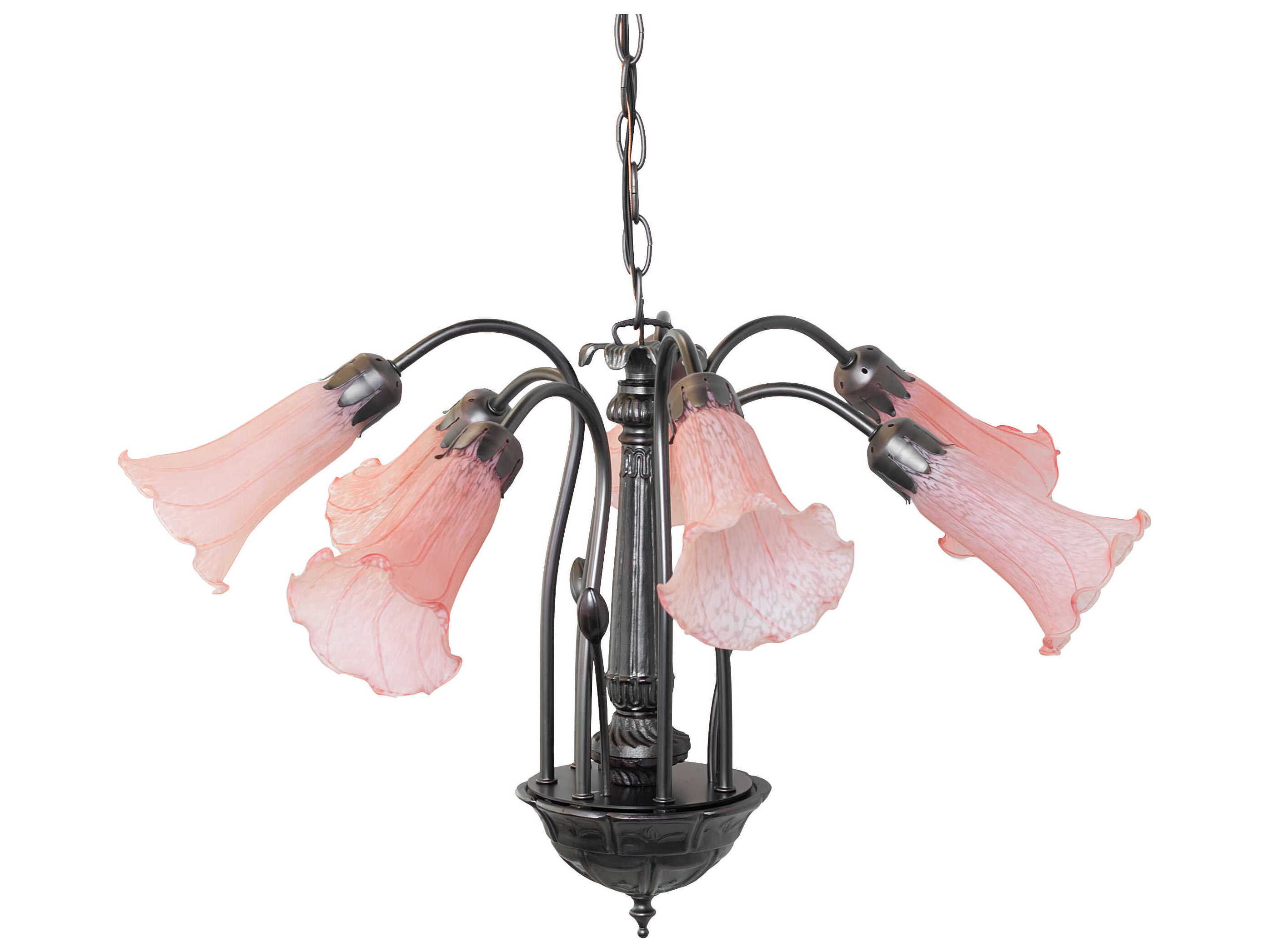 Meyda Pond Lily 7-Light Mahogany Bronze Pink Glass Bell Chandelier