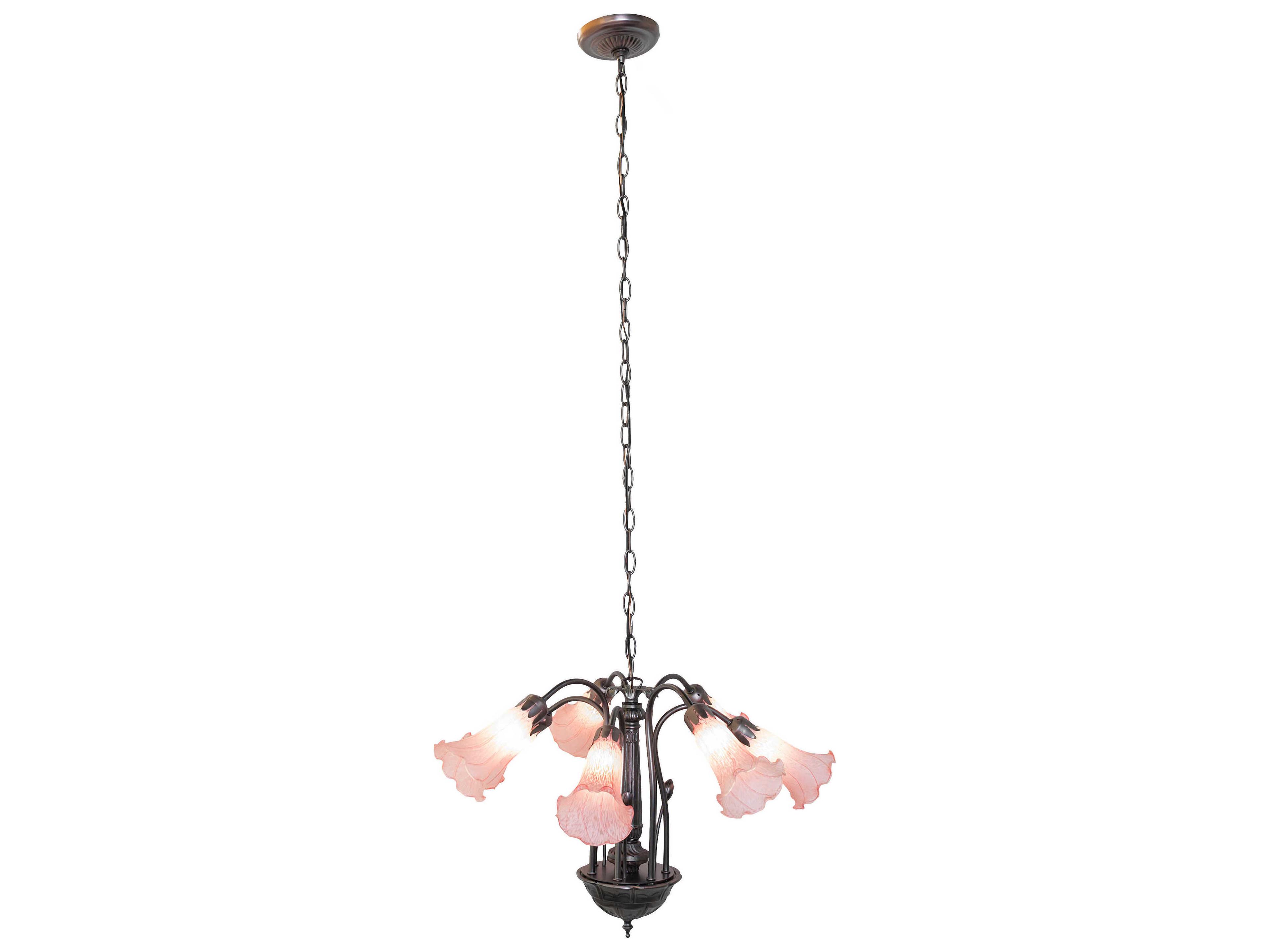Meyda Pond Lily 7-Light Mahogany Bronze Pink Glass Bell Chandelier
