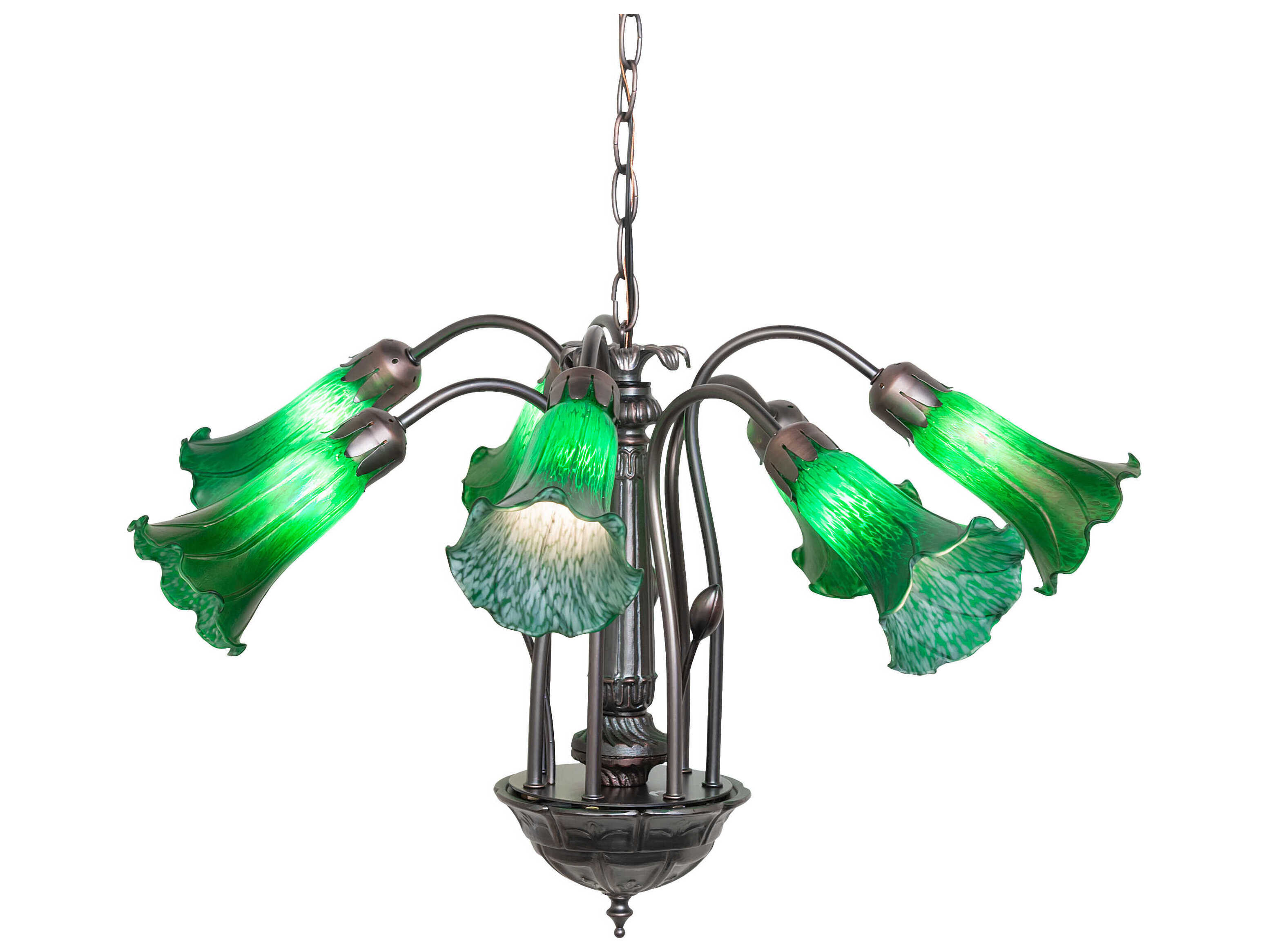 Meyda Pond Lily 7-Light Mahogany Bronze Green Glass Bell Chandelier