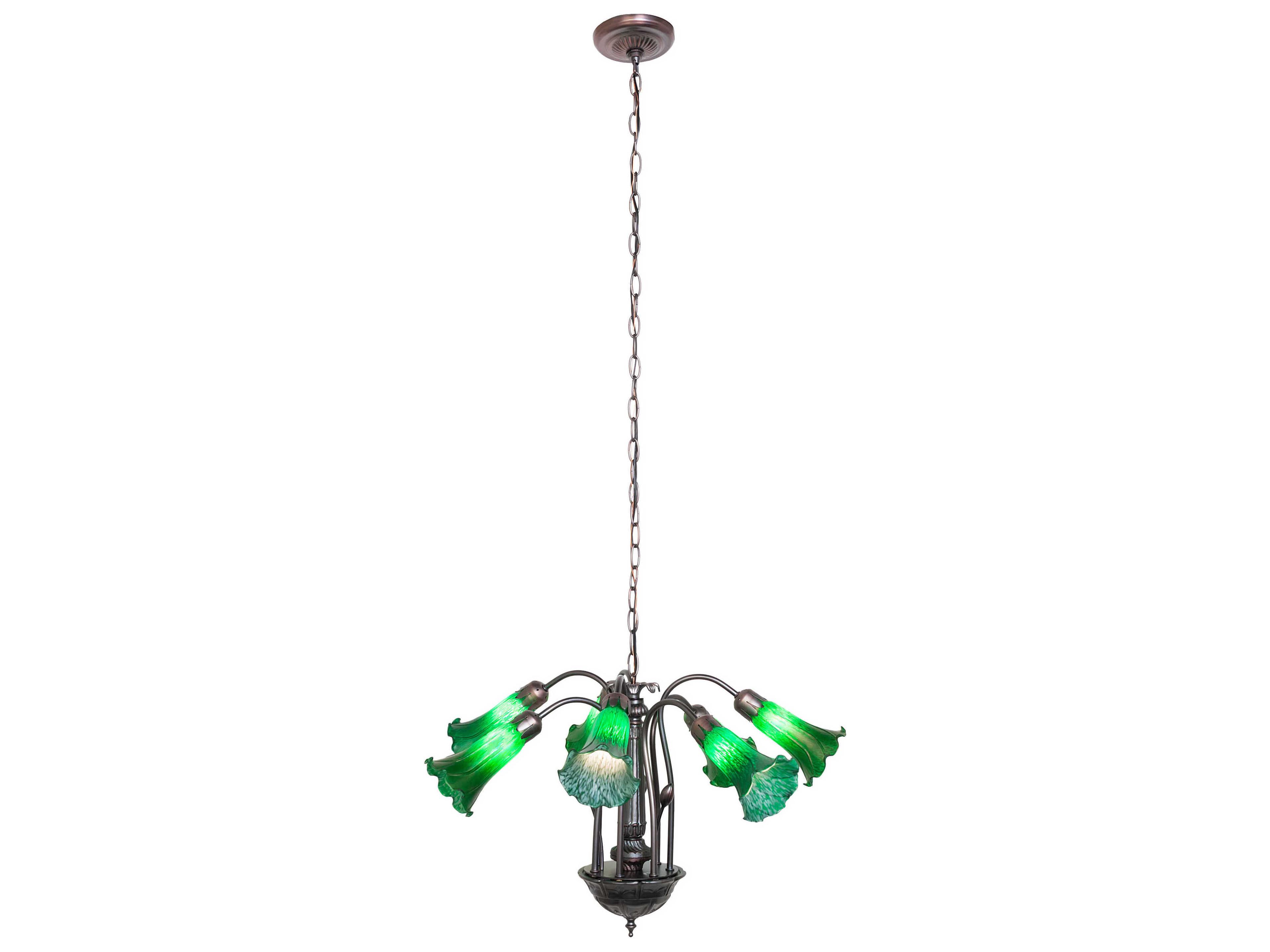 Meyda Pond Lily 7-Light Mahogany Bronze Green Glass Bell Chandelier