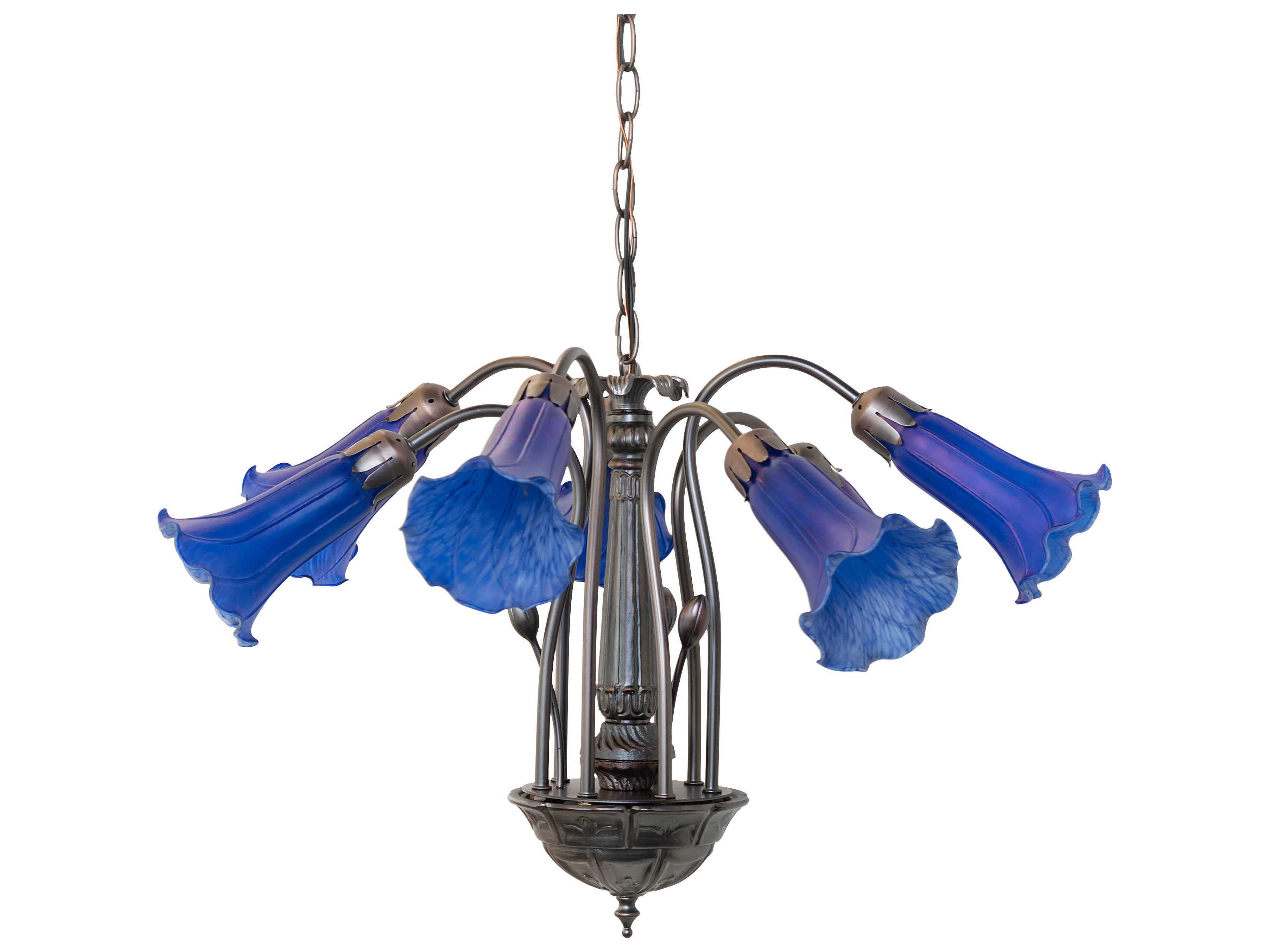 Meyda Pond Lily 7-Light Mahogany Bronze Blue Glass Bell Chandelier