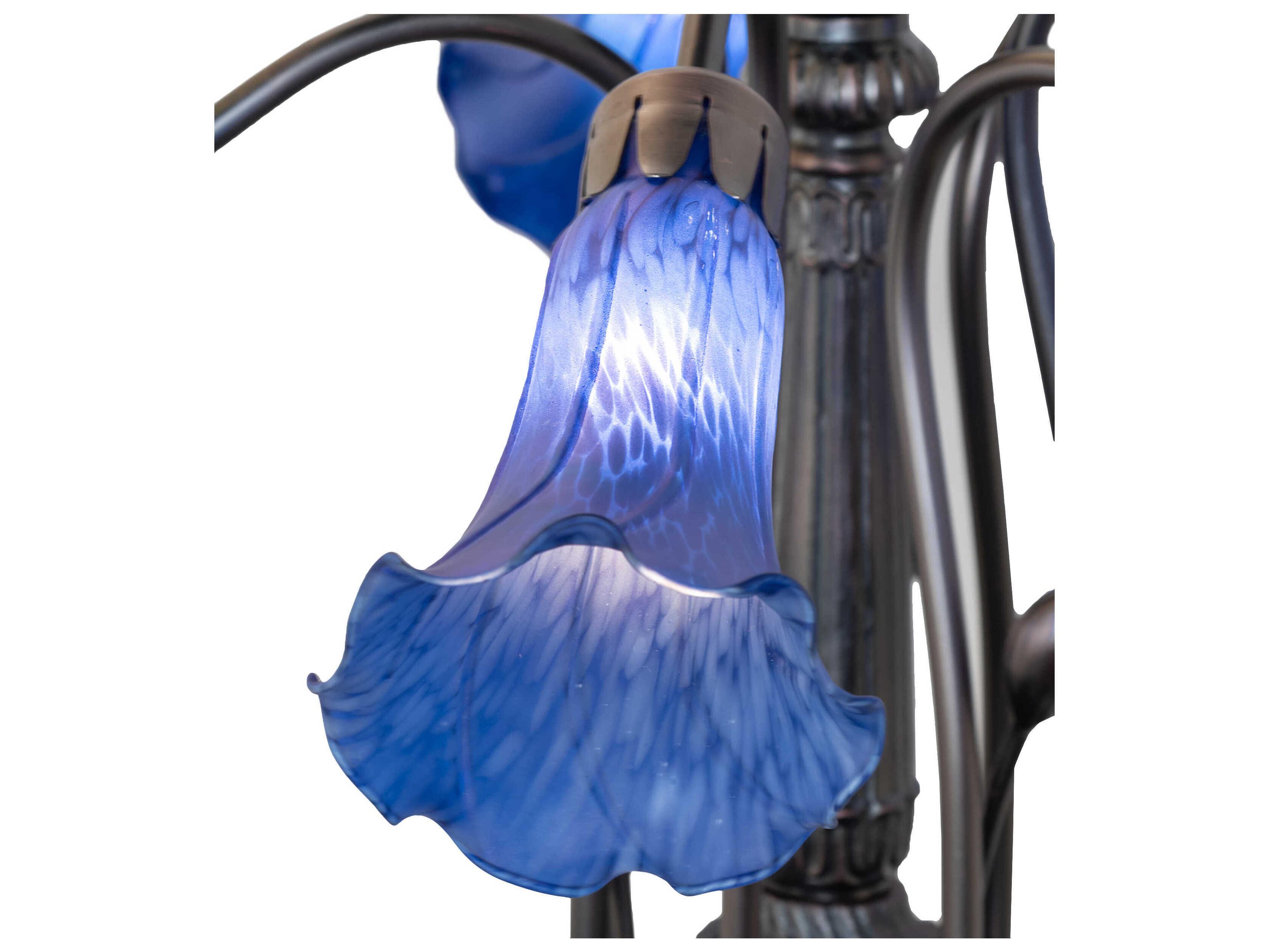 Meyda Pond Lily 7-Light Mahogany Bronze Blue Glass Bell Chandelier