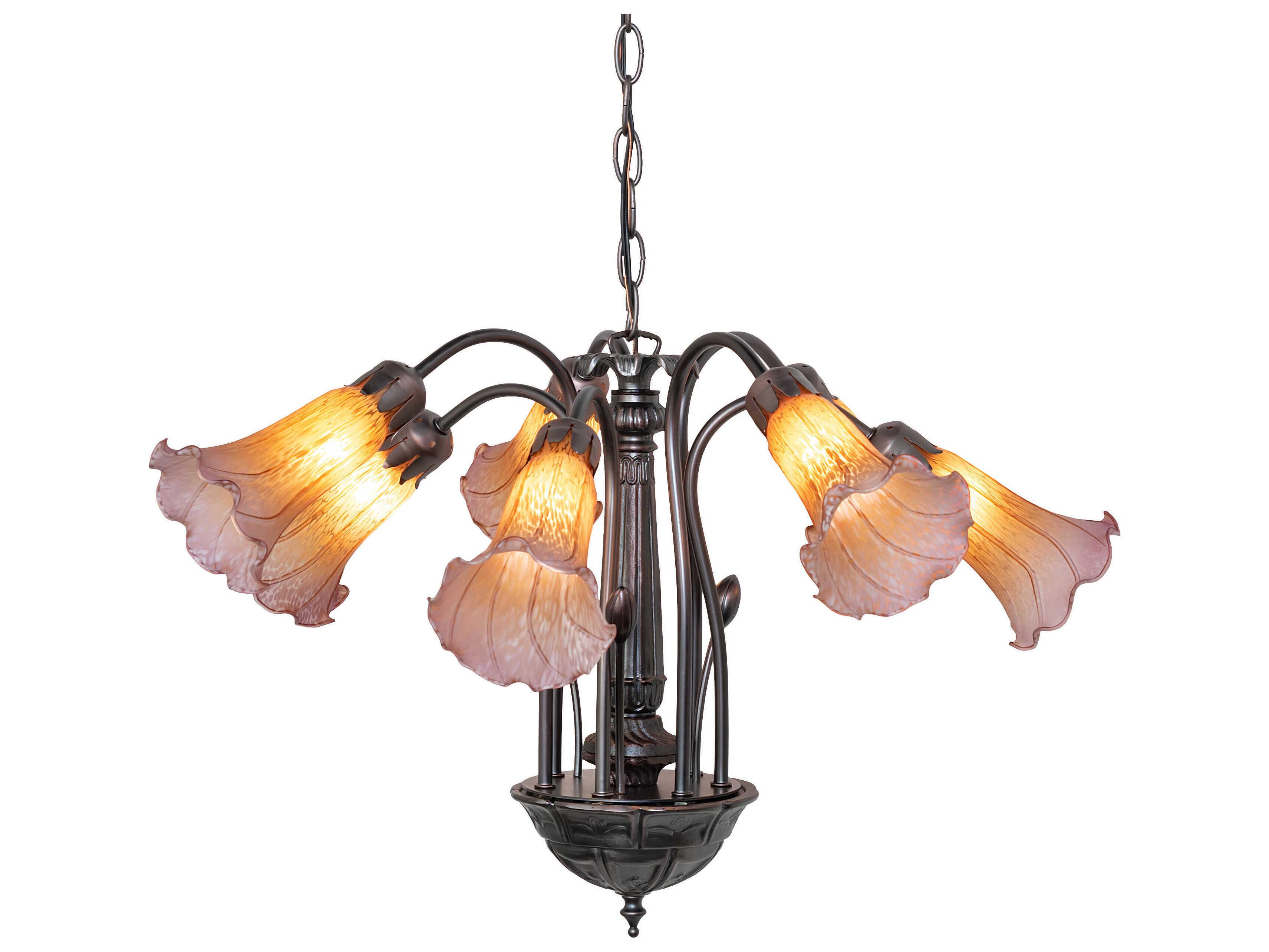 Meyda Pond Lily 7-Light Mahogany Bronze Purple Glass Bell Chandelier