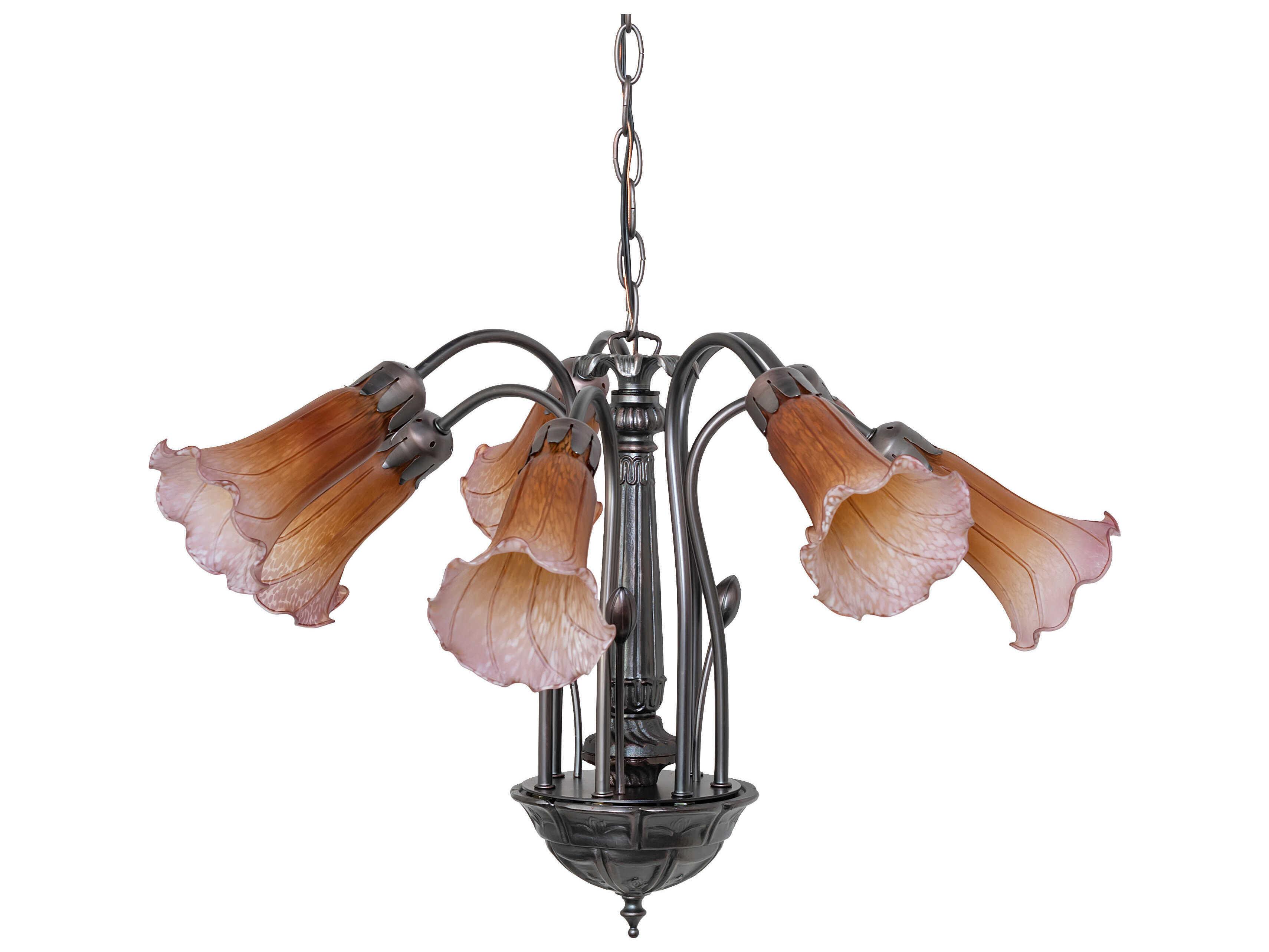 Meyda Pond Lily 7-Light Mahogany Bronze Purple Glass Bell Chandelier