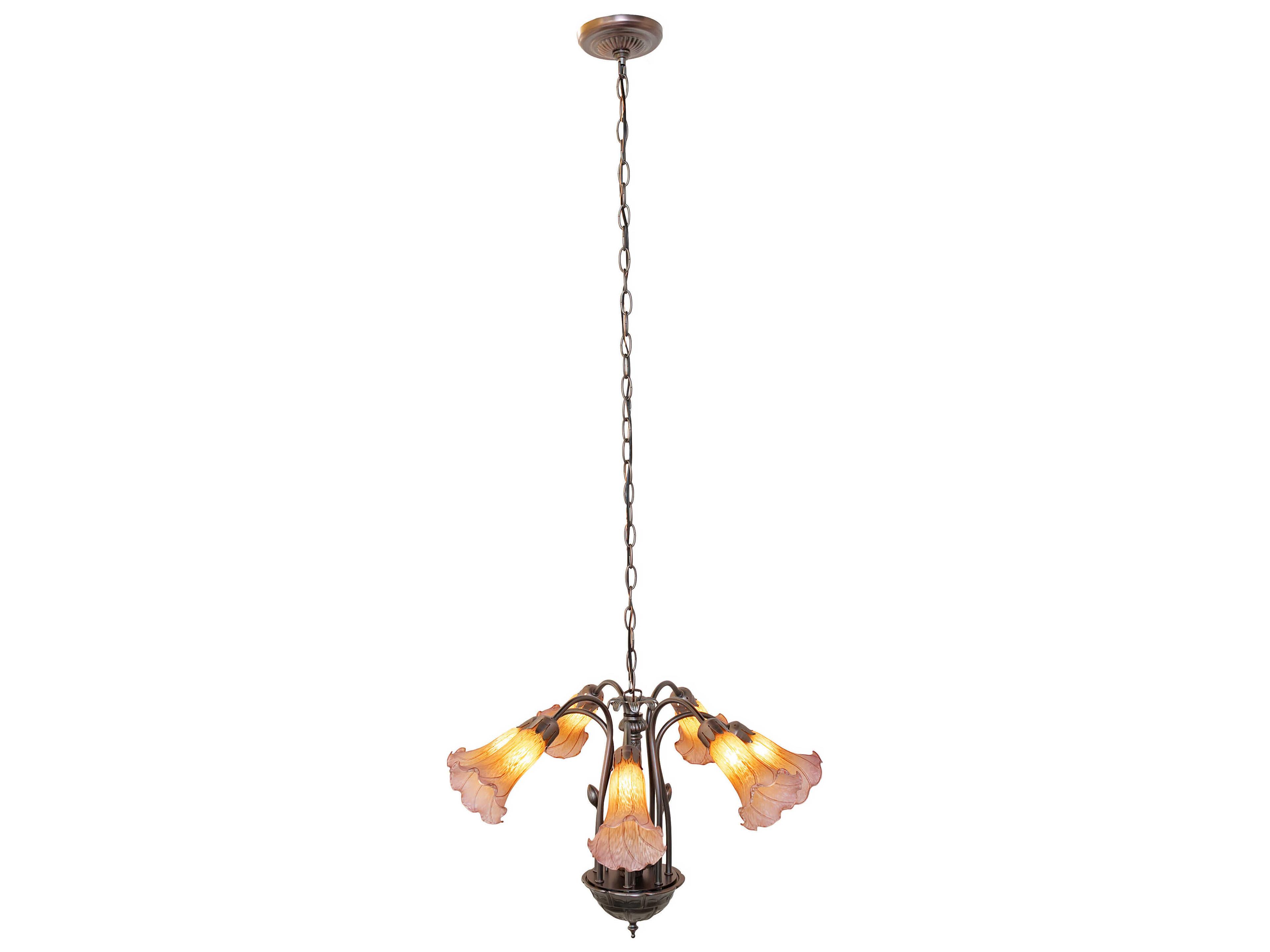 Meyda Pond Lily 7-Light Mahogany Bronze Purple Glass Bell Chandelier