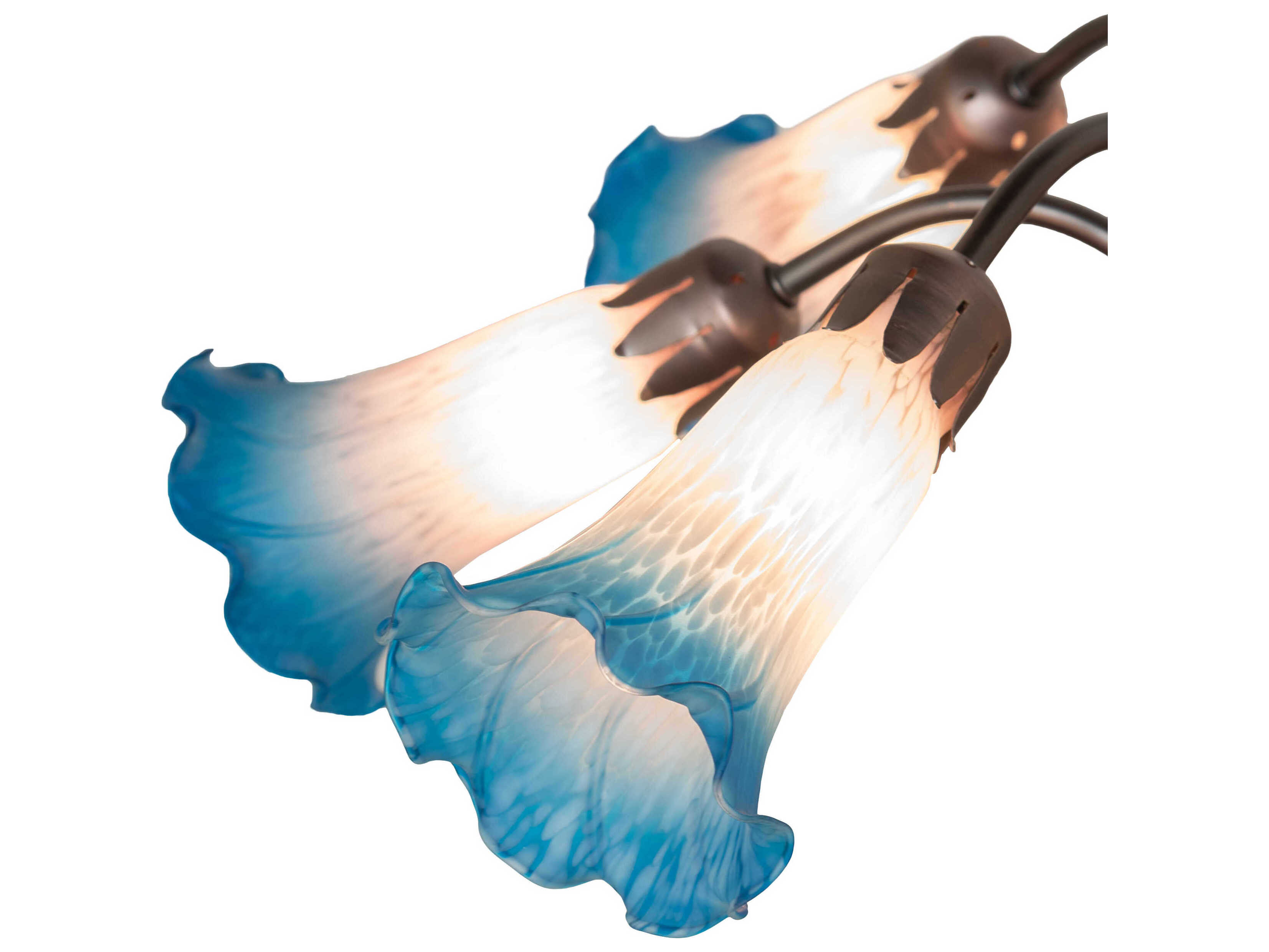 Meyda Pond Lily 7-Light Mahogany Bronze Blue Glass Bell Chandelier