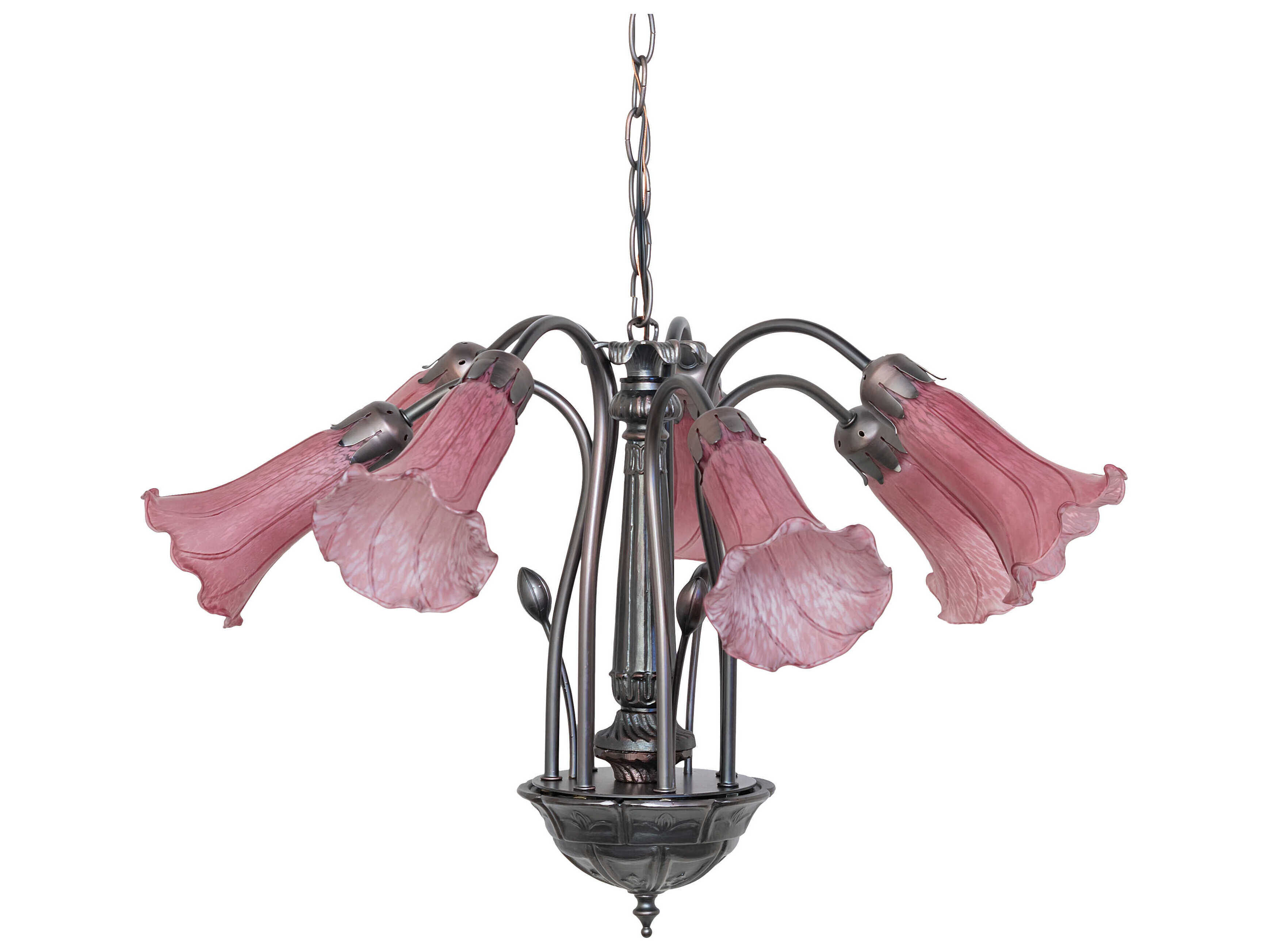 Meyda Pond Lily 7-Light Mahogany Bronze Purple Glass Bell Chandelier