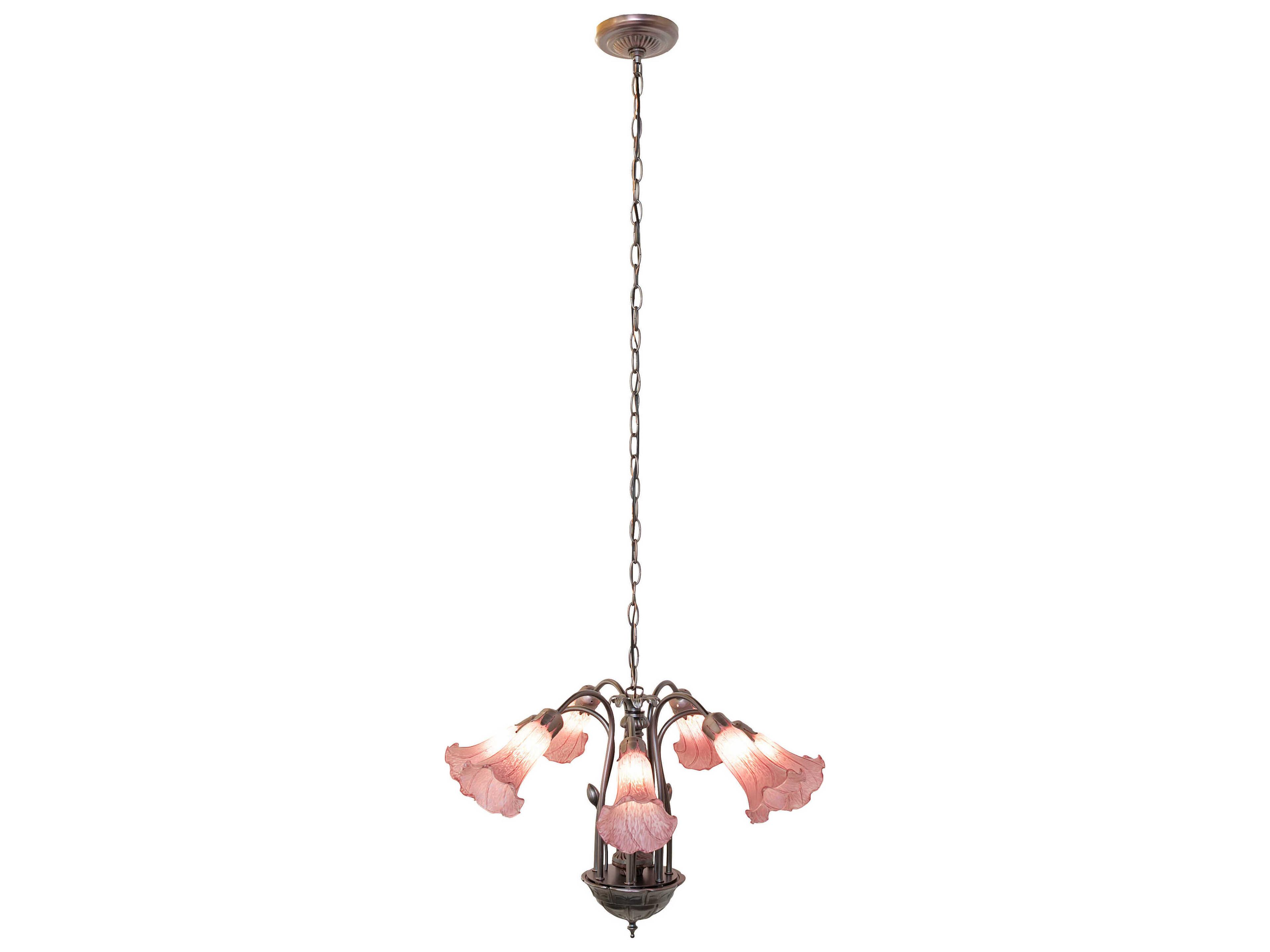 Meyda Pond Lily 7-Light Mahogany Bronze Purple Glass Bell Chandelier