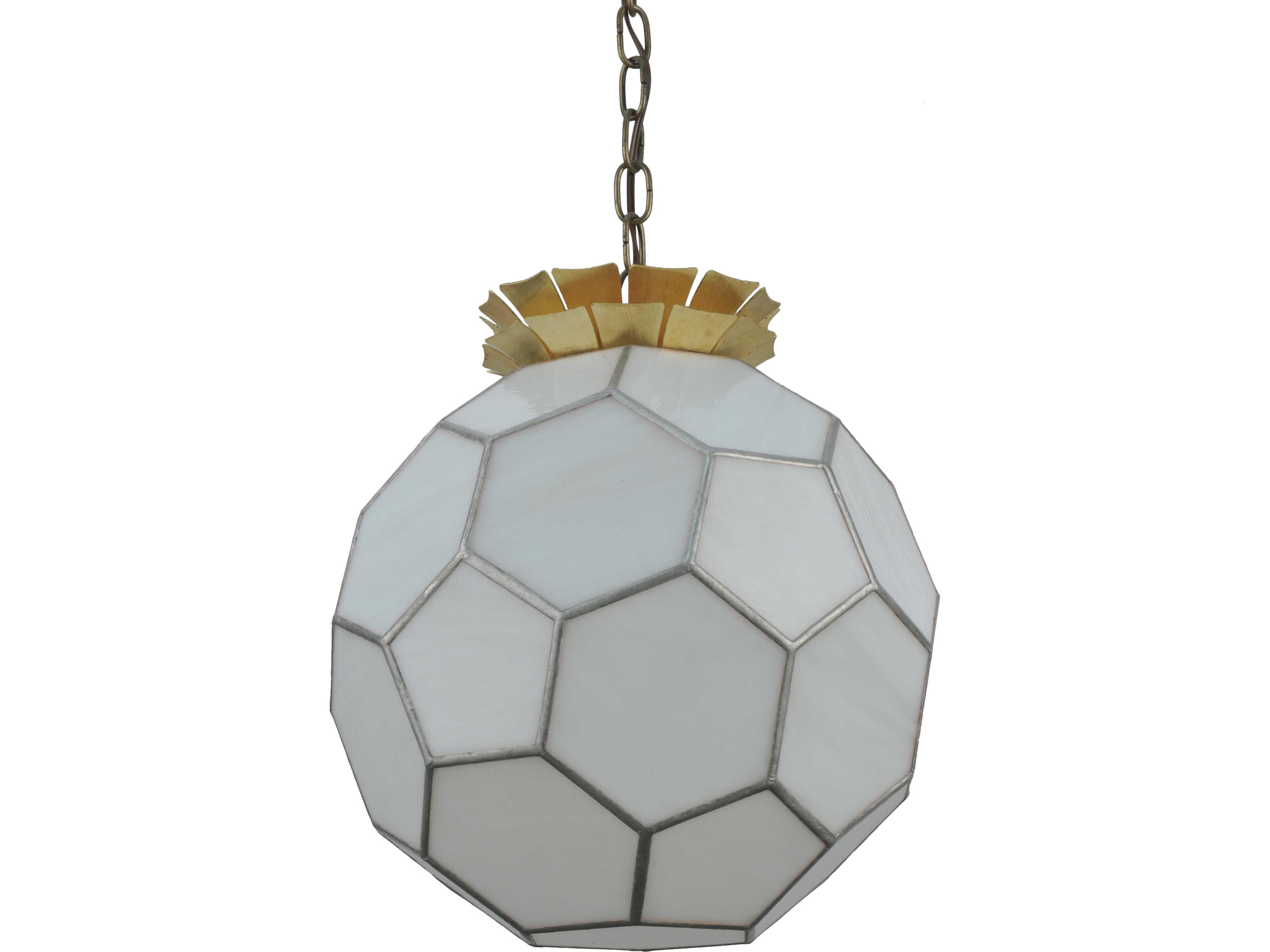 Meyda Hexodesick 1-Light White Art Glass Brass Geometric Pendant