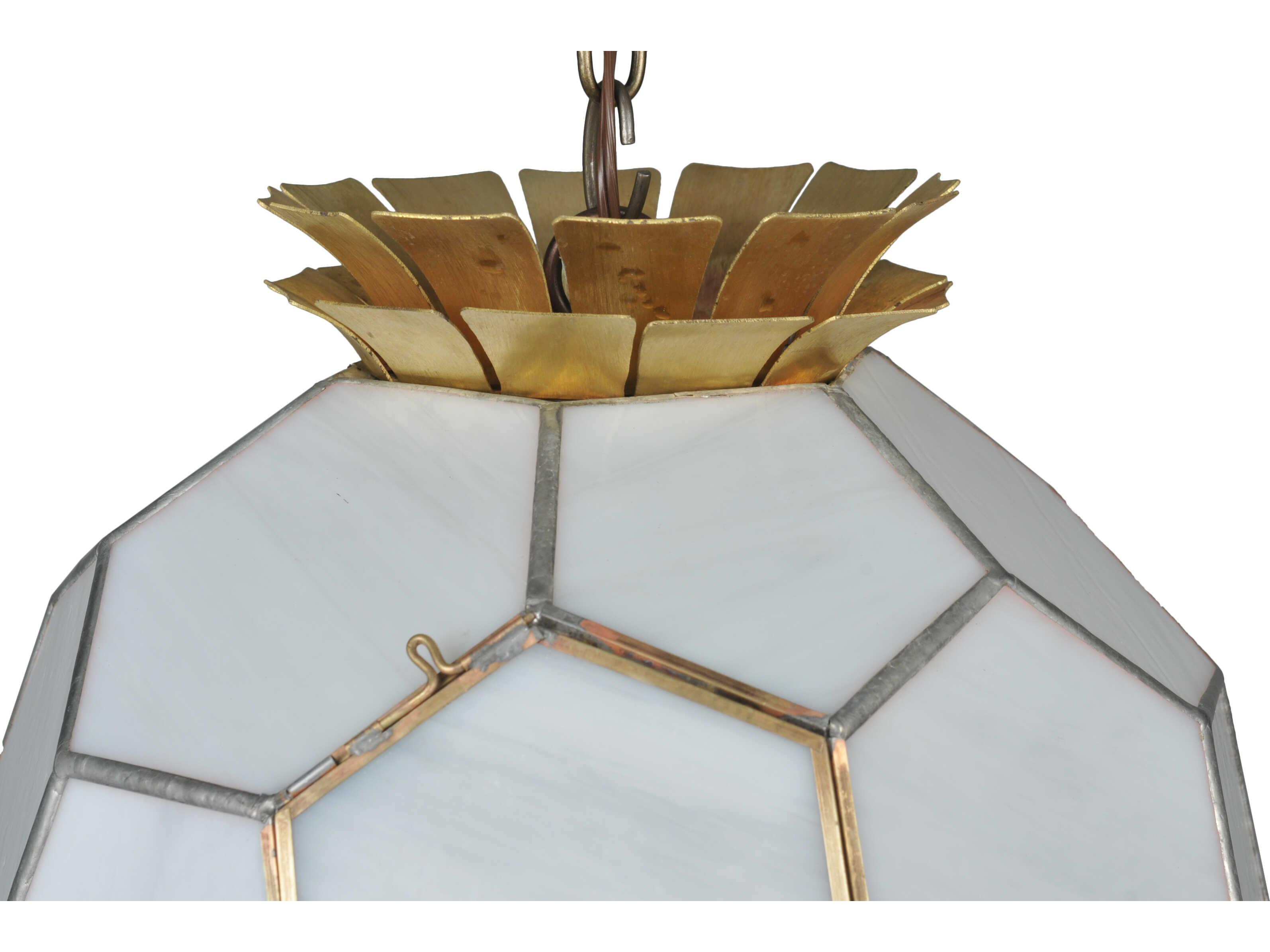 Meyda Hexodesick 1-Light White Art Glass Brass Geometric Pendant