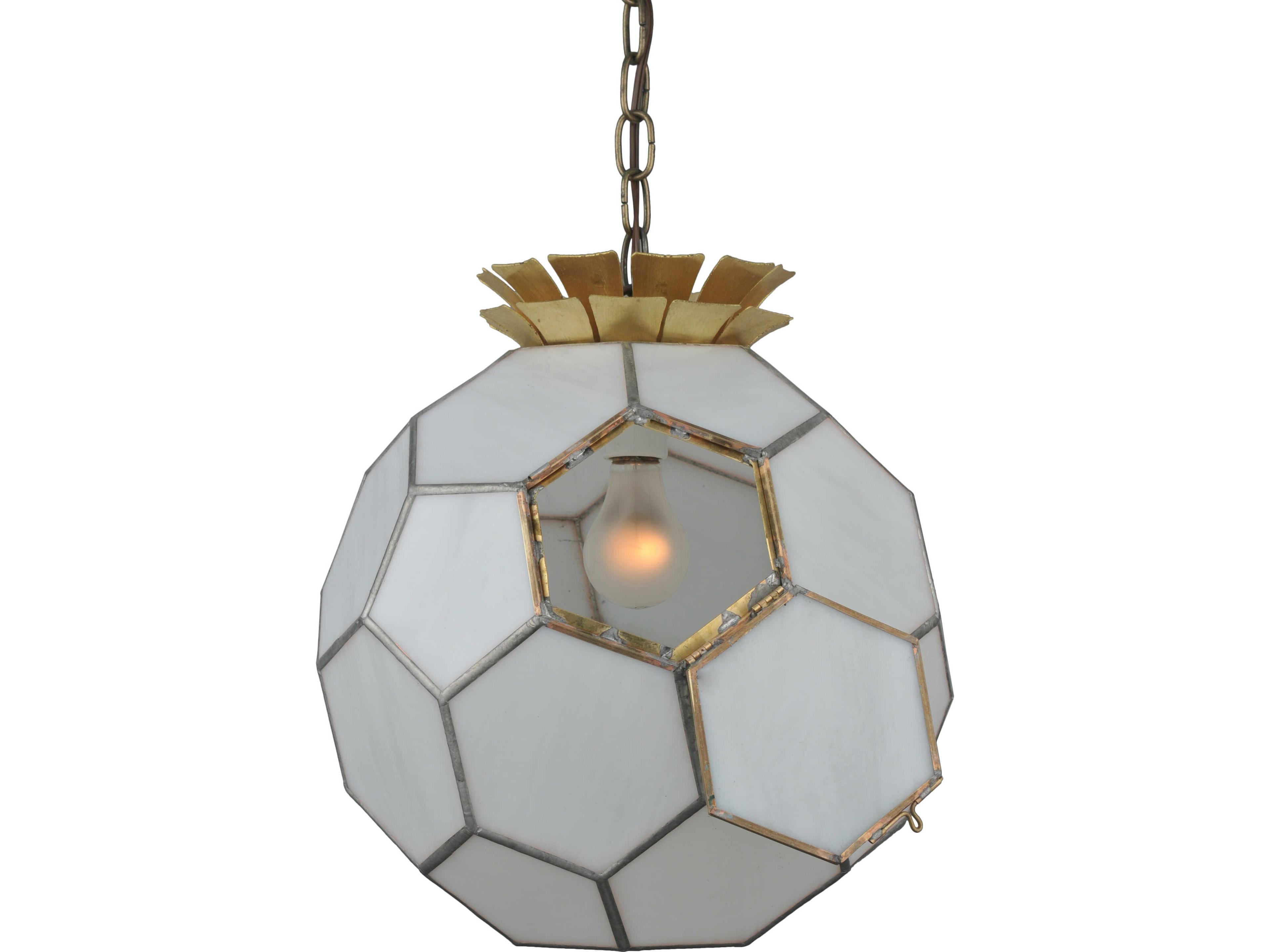 Meyda Hexodesick 1-Light White Art Glass Brass Geometric Pendant