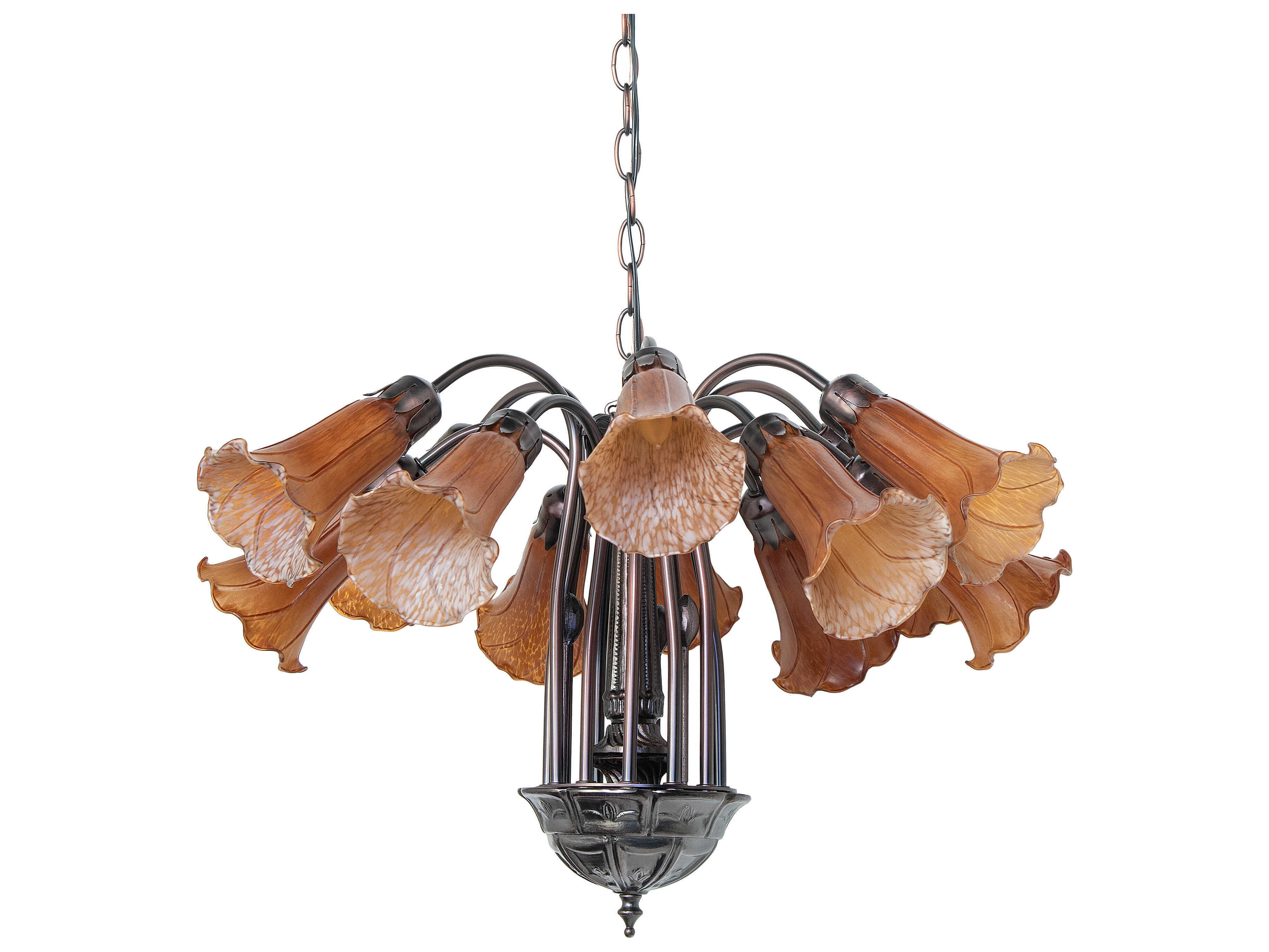 Meyda Pond Lily 12-Light Mahogany Bronze Yellow Glass Bell Chandelier