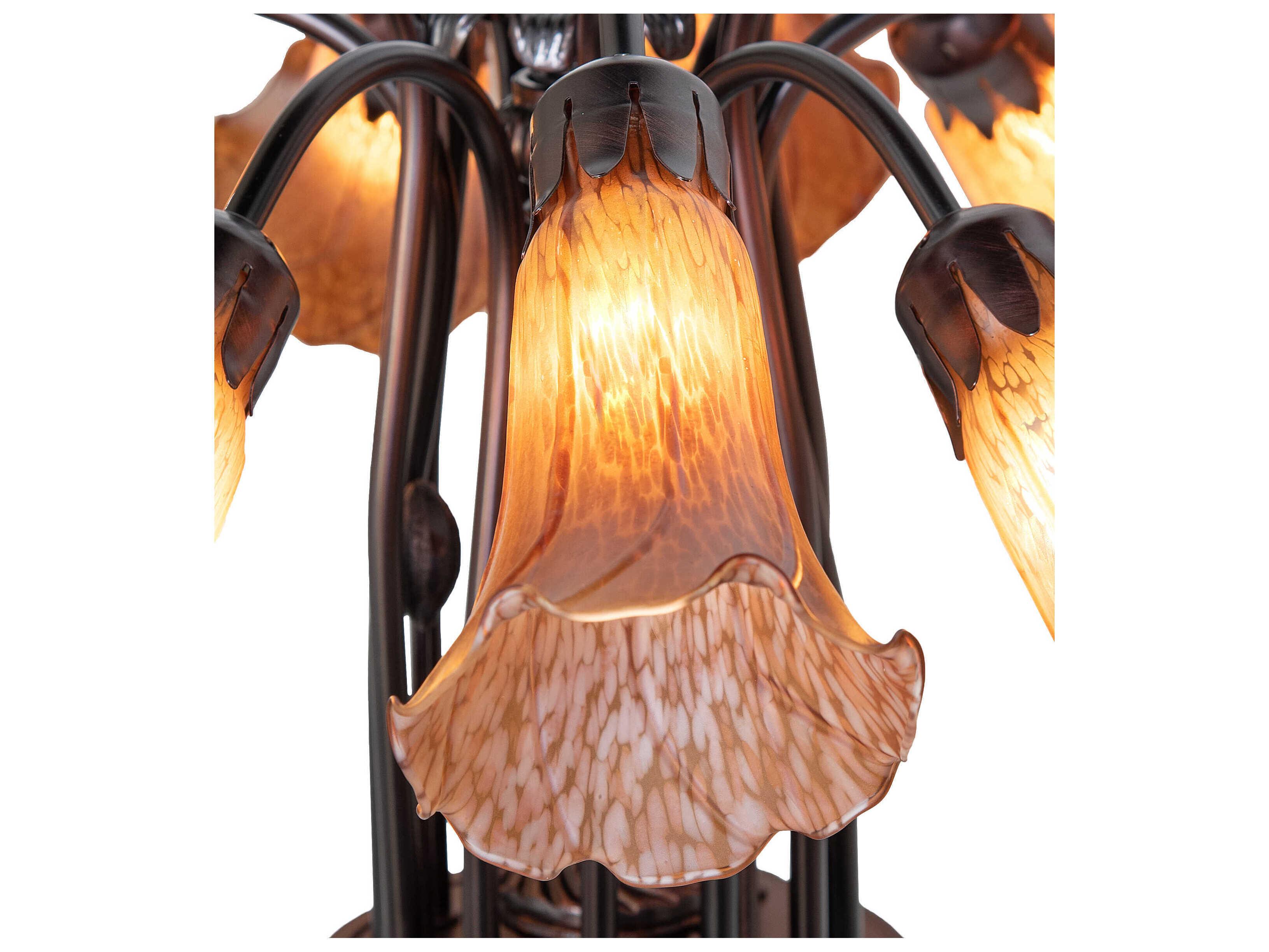 Meyda Pond Lily 12-Light Mahogany Bronze Yellow Glass Bell Chandelier