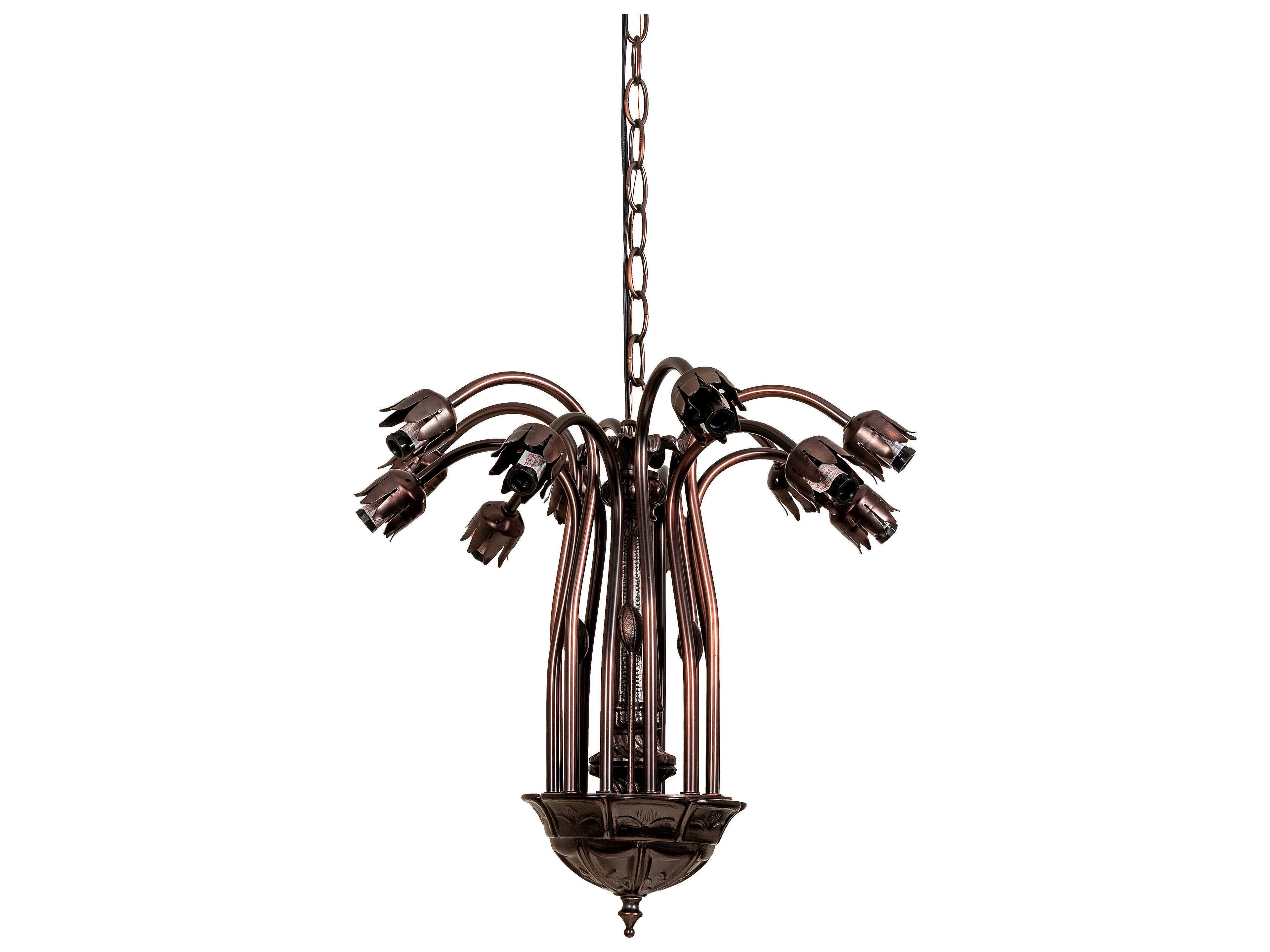 Meyda Pond Lily 12-Light Mahogany Bronze Yellow Glass Bell Chandelier
