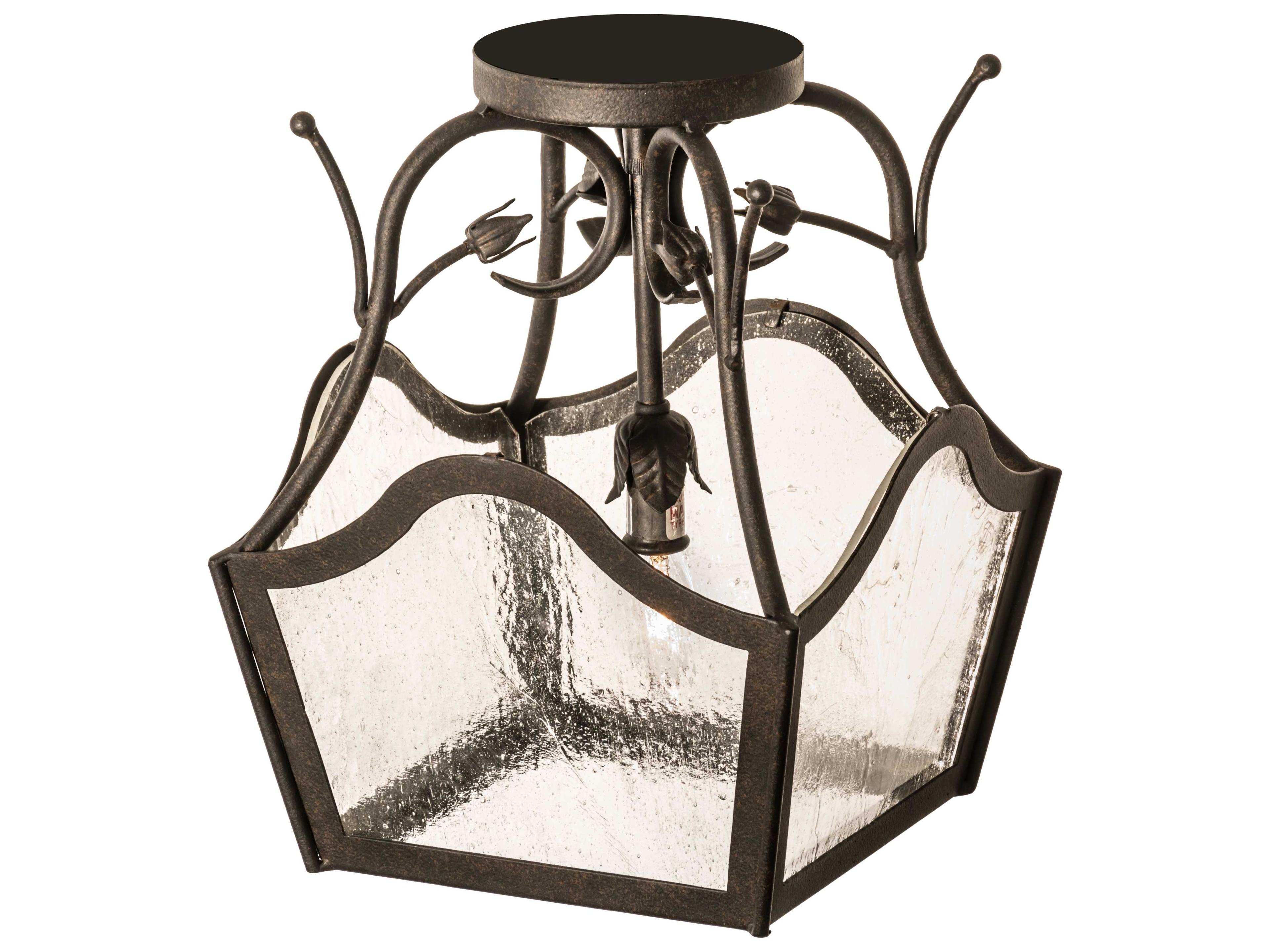 Meyda Formal Entry 1-Light Chestnut clear Seedy Glass Brown Semi Flush Mount