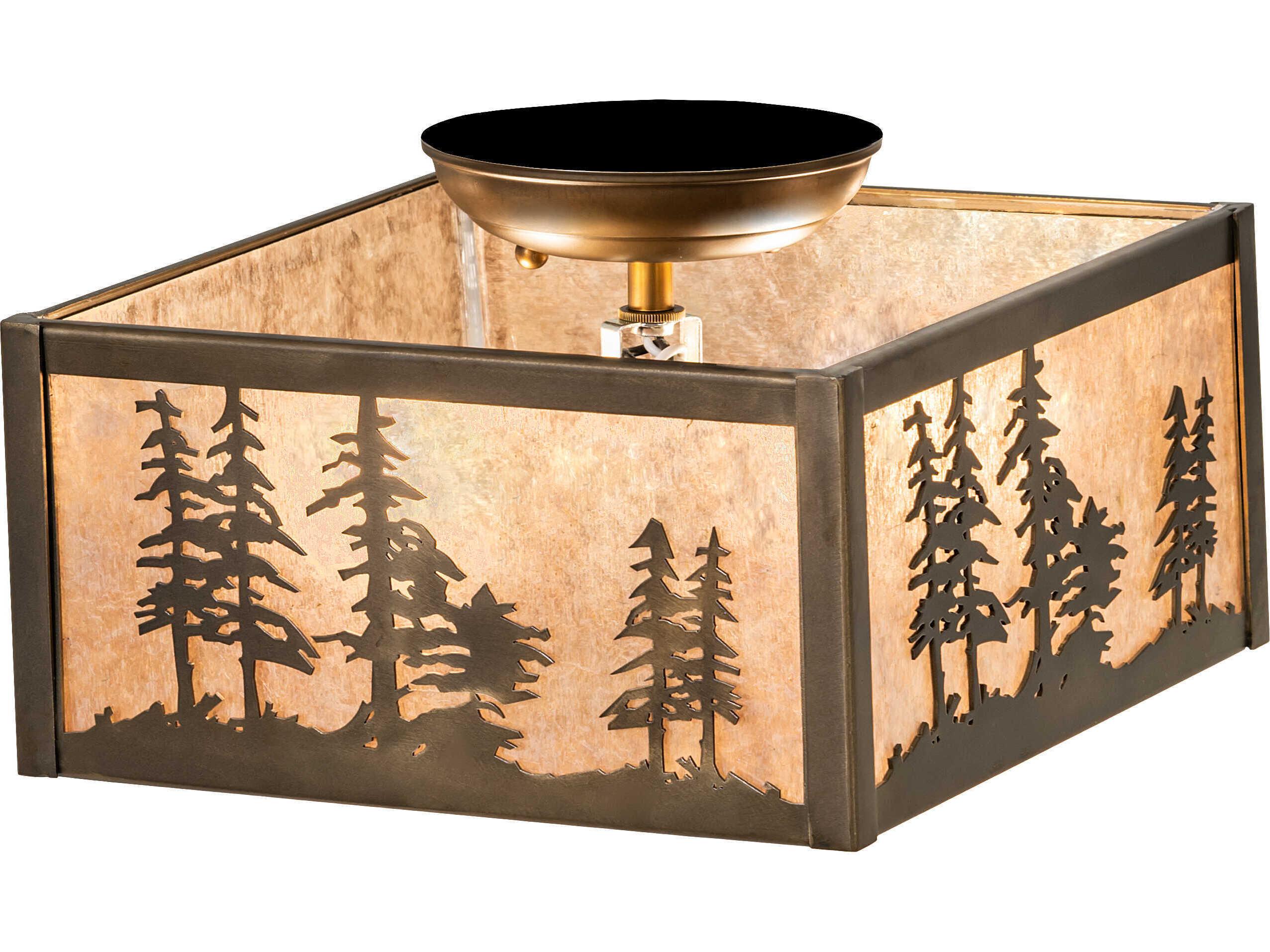 Meyda Tall Pines 2-Light Antique Copper Glass Flush Mount