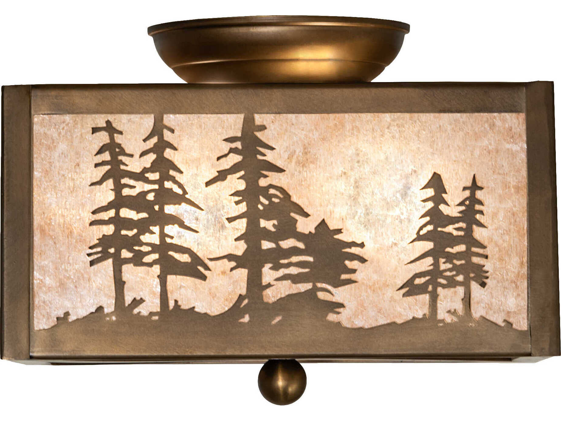 Meyda Tall Pines 2-Light Antique Copper Glass Flush Mount