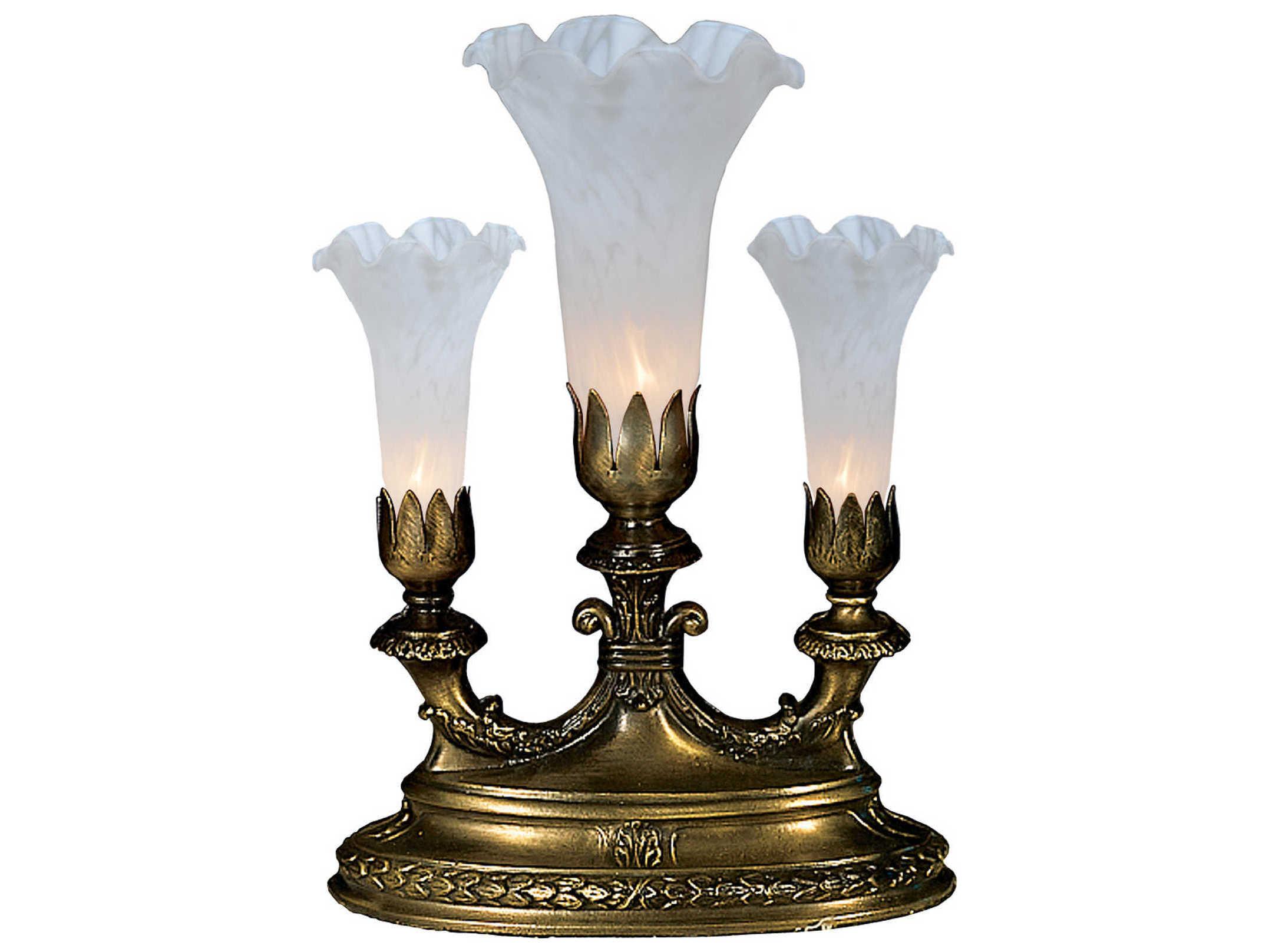 Meyda White Tiffany Pond Lily Glass Bronze Traditional Table Lamp