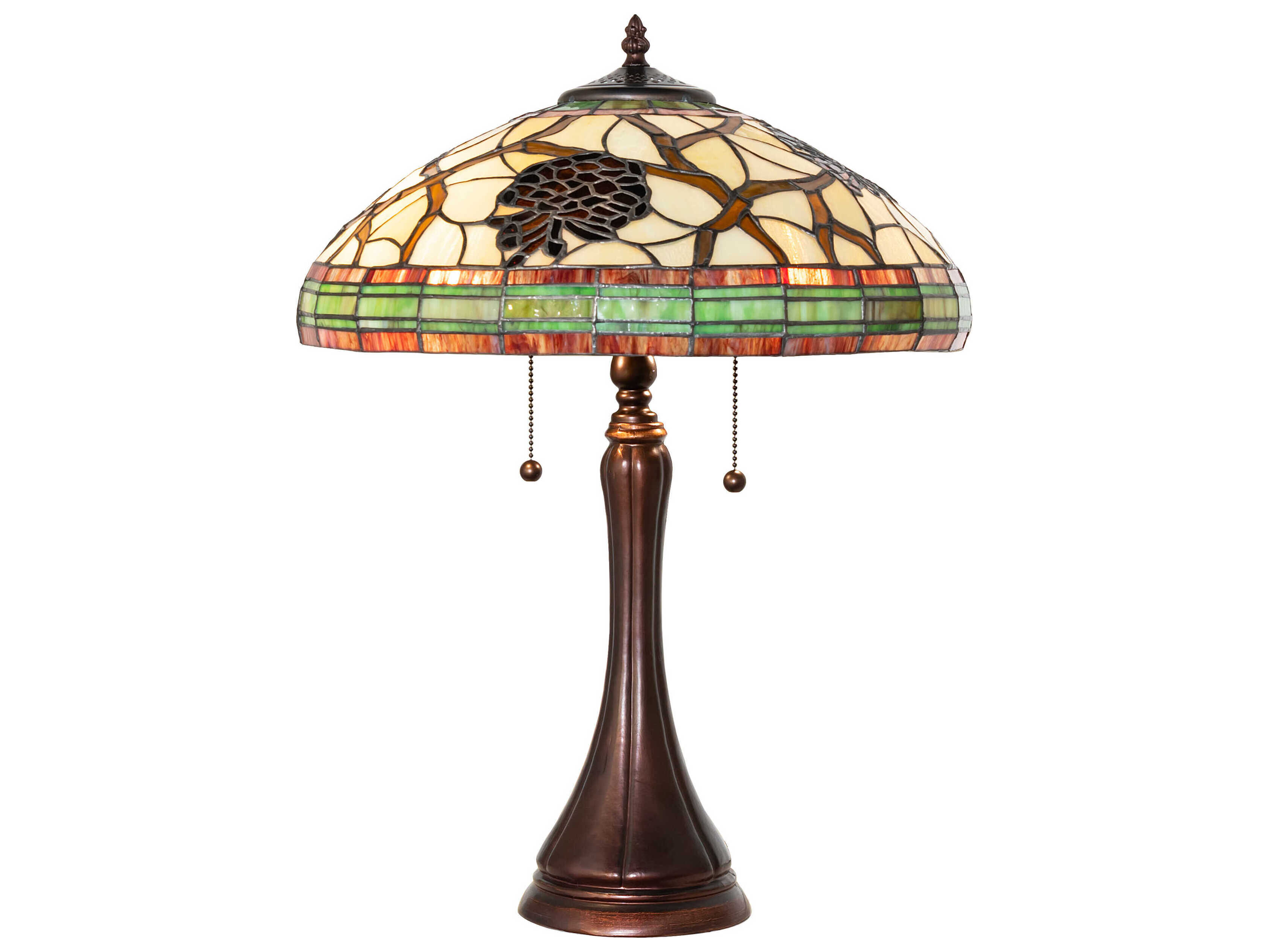 Meyda Pinecone Mahogany Bronze Green Chocolate Beige Glass Tiffany Table Lamp