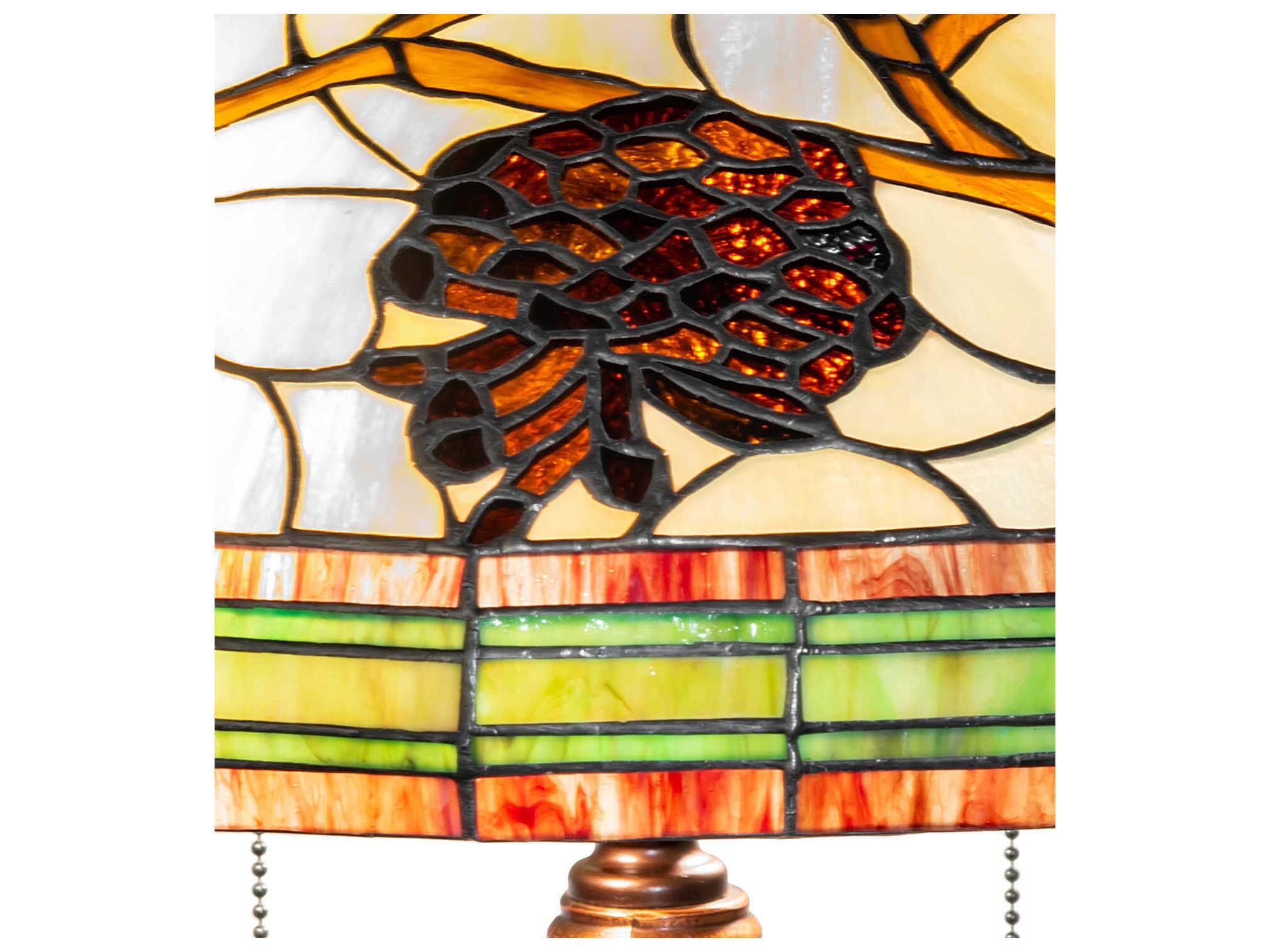 Meyda Pinecone Mahogany Bronze Green Chocolate Beige Glass Tiffany Table Lamp