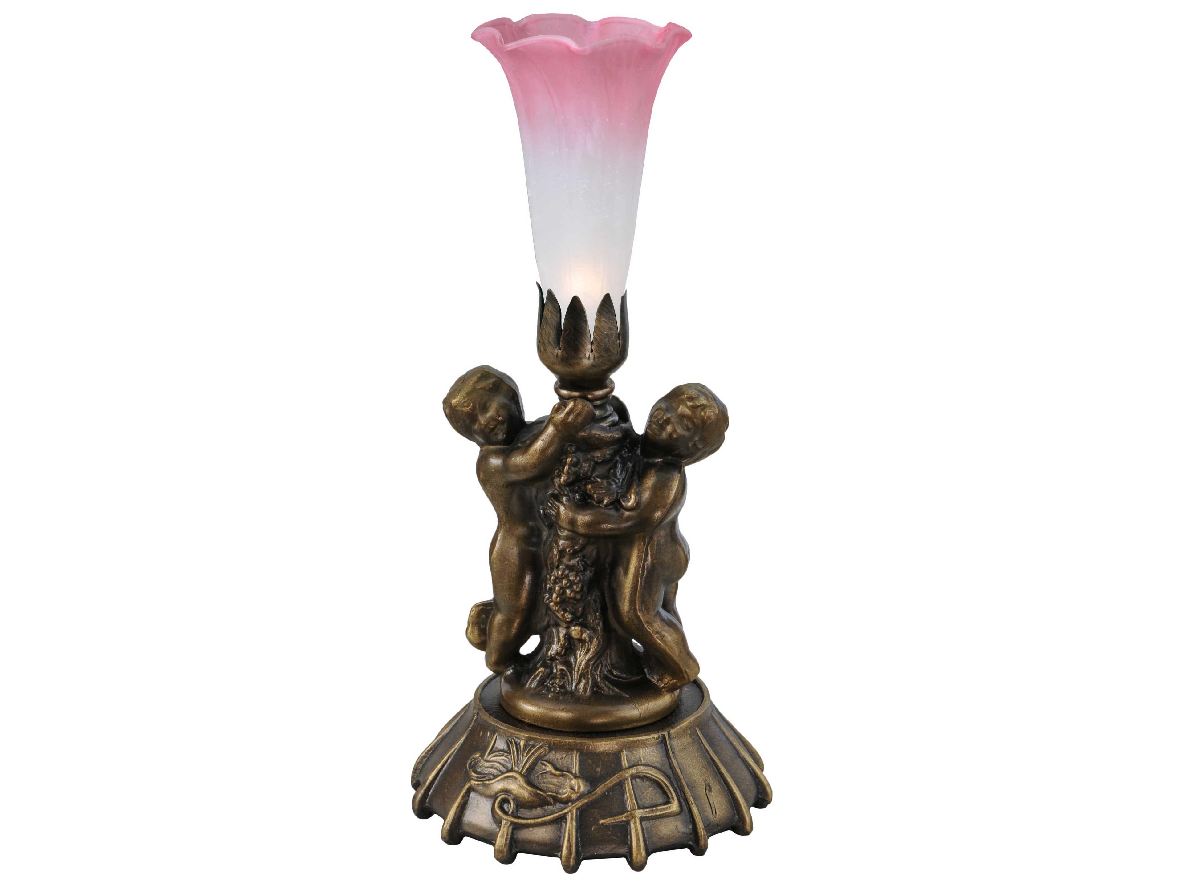Meyda Pink/white Tiffany Pond Lily Pink/White Pink Glass Bronze Traditional Table Lamp