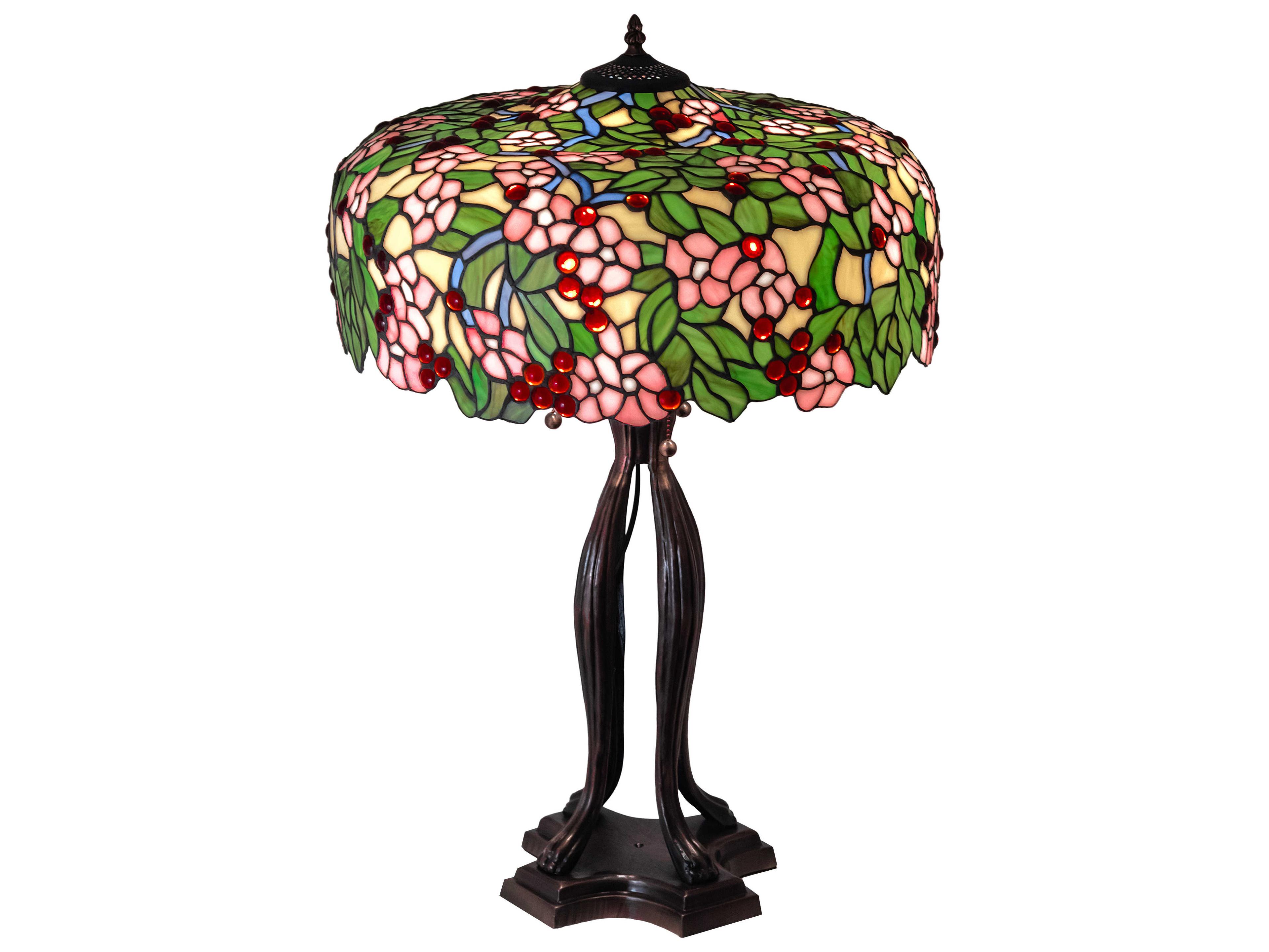 Meyda Tiffany Cherry Blossom Glass Mahogany Bronze Buffet Lamp