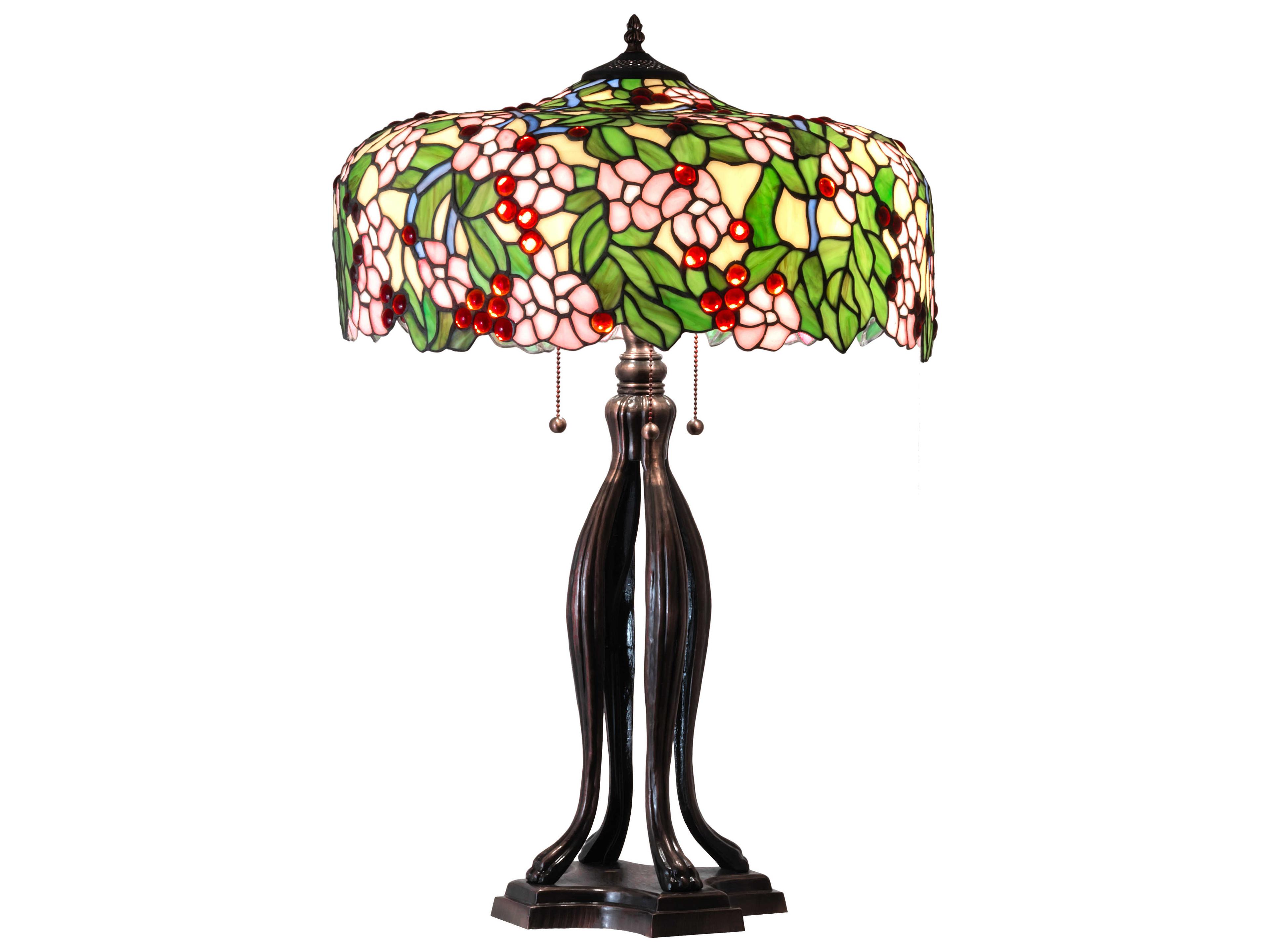 Meyda Tiffany Cherry Blossom Glass Mahogany Bronze Buffet Lamp