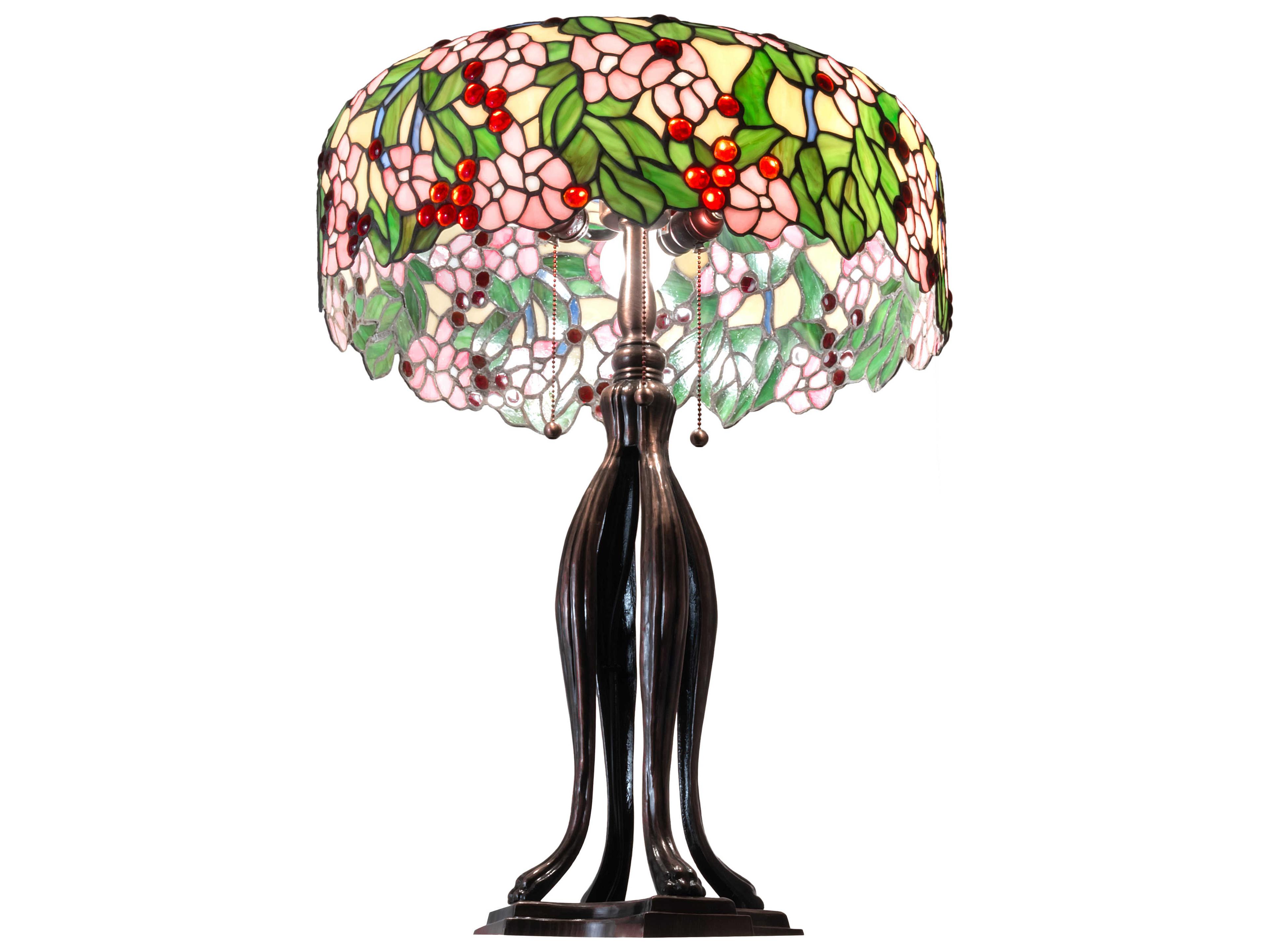 Meyda Tiffany Cherry Blossom Glass Mahogany Bronze Buffet Lamp