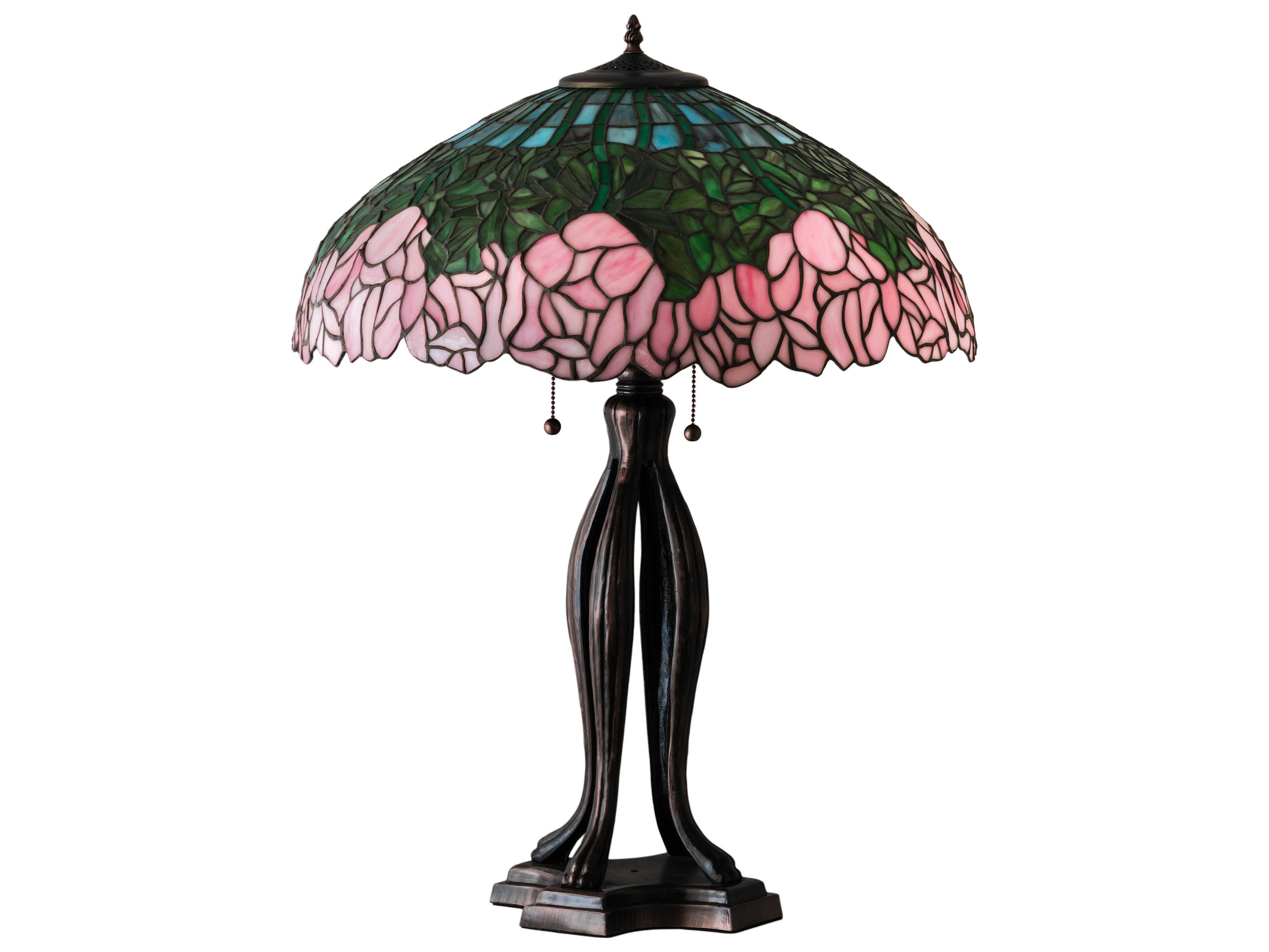 Meyda Cabbage Rose Glass Tiffany Mahogany Bronze Buffet Lamp