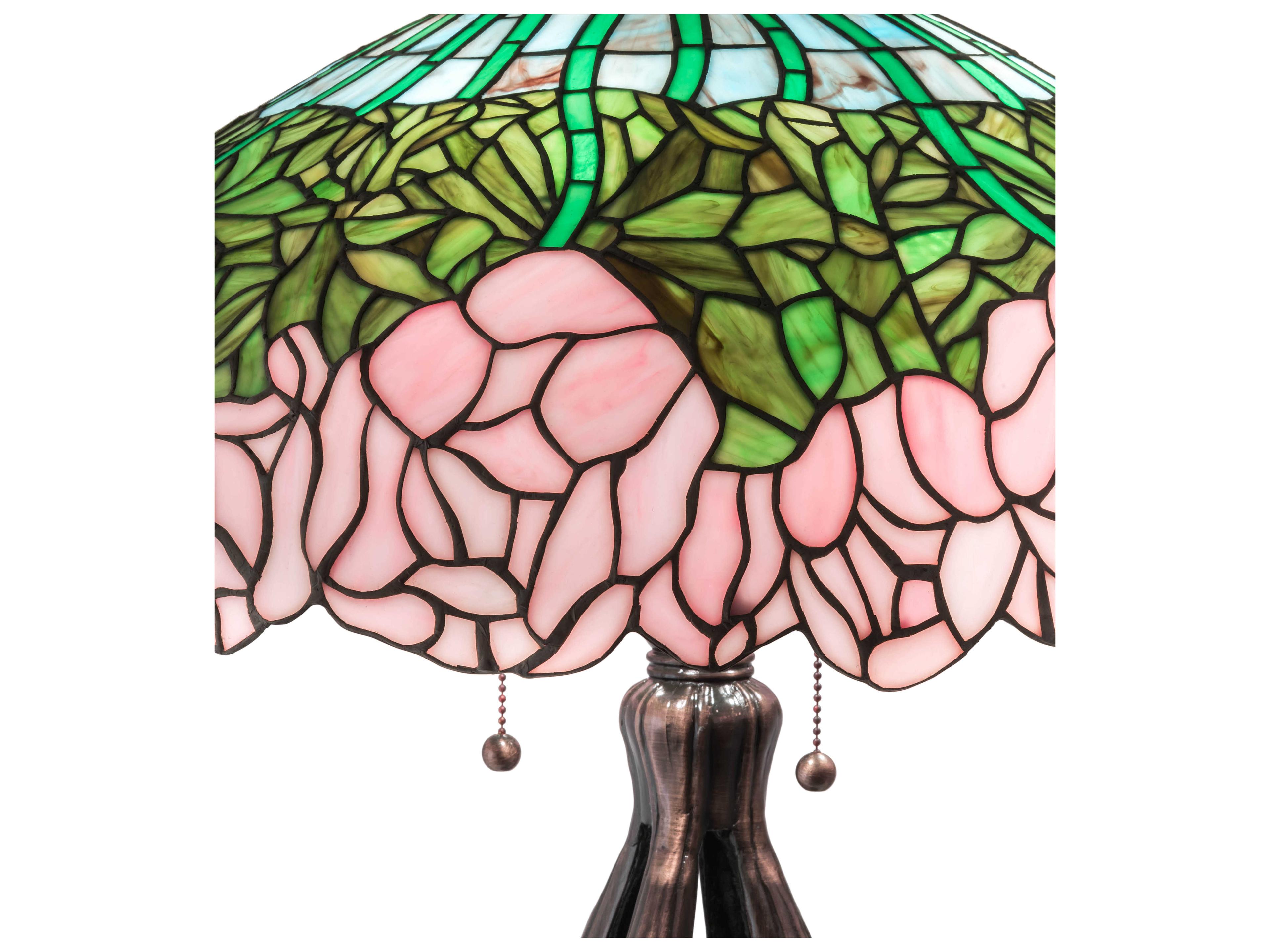 Meyda Cabbage Rose Glass Tiffany Mahogany Bronze Buffet Lamp