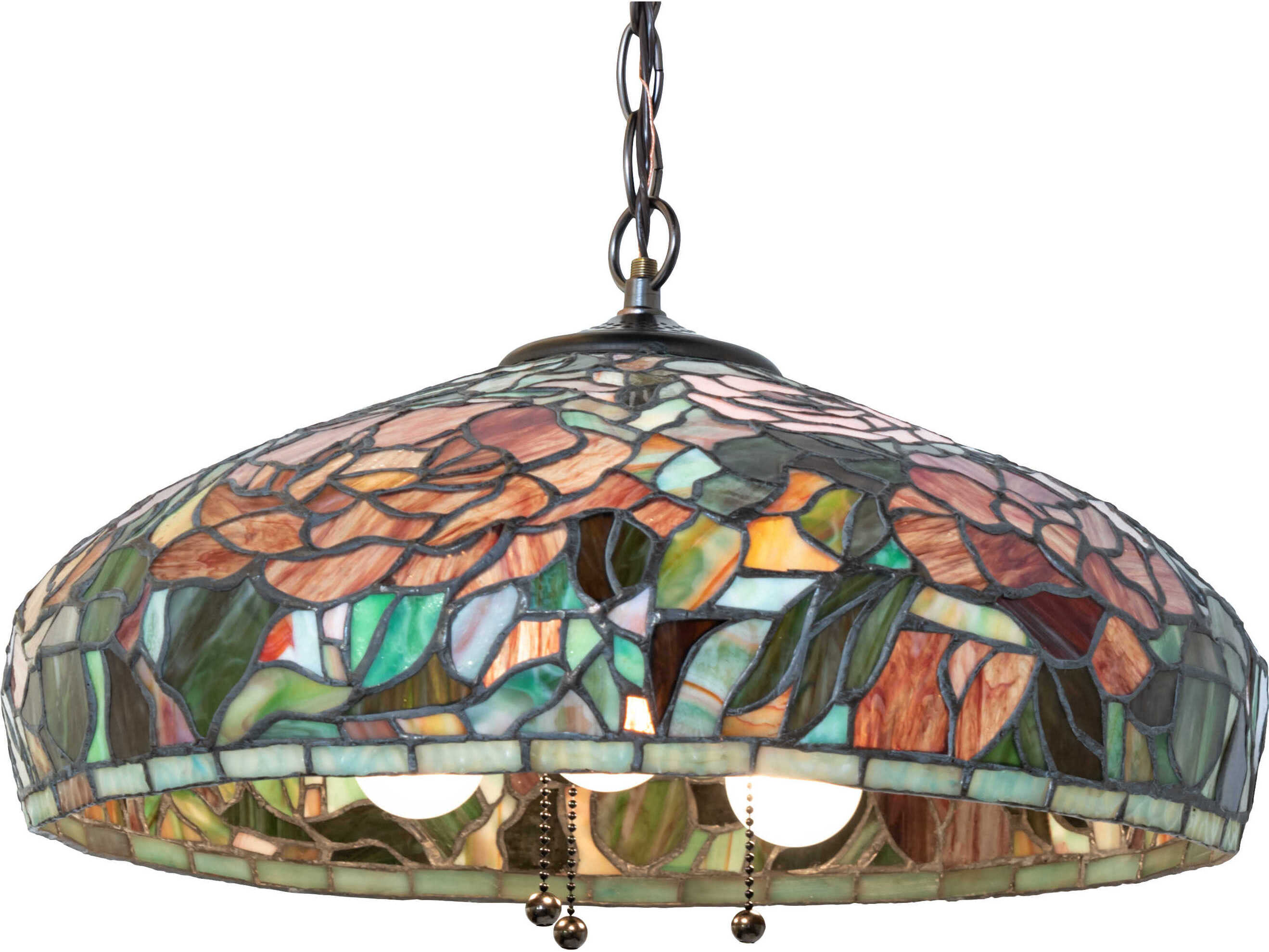 Meyda Peony 3-Light Mahogany Bronze Glass Tiffany Dome Pendant
