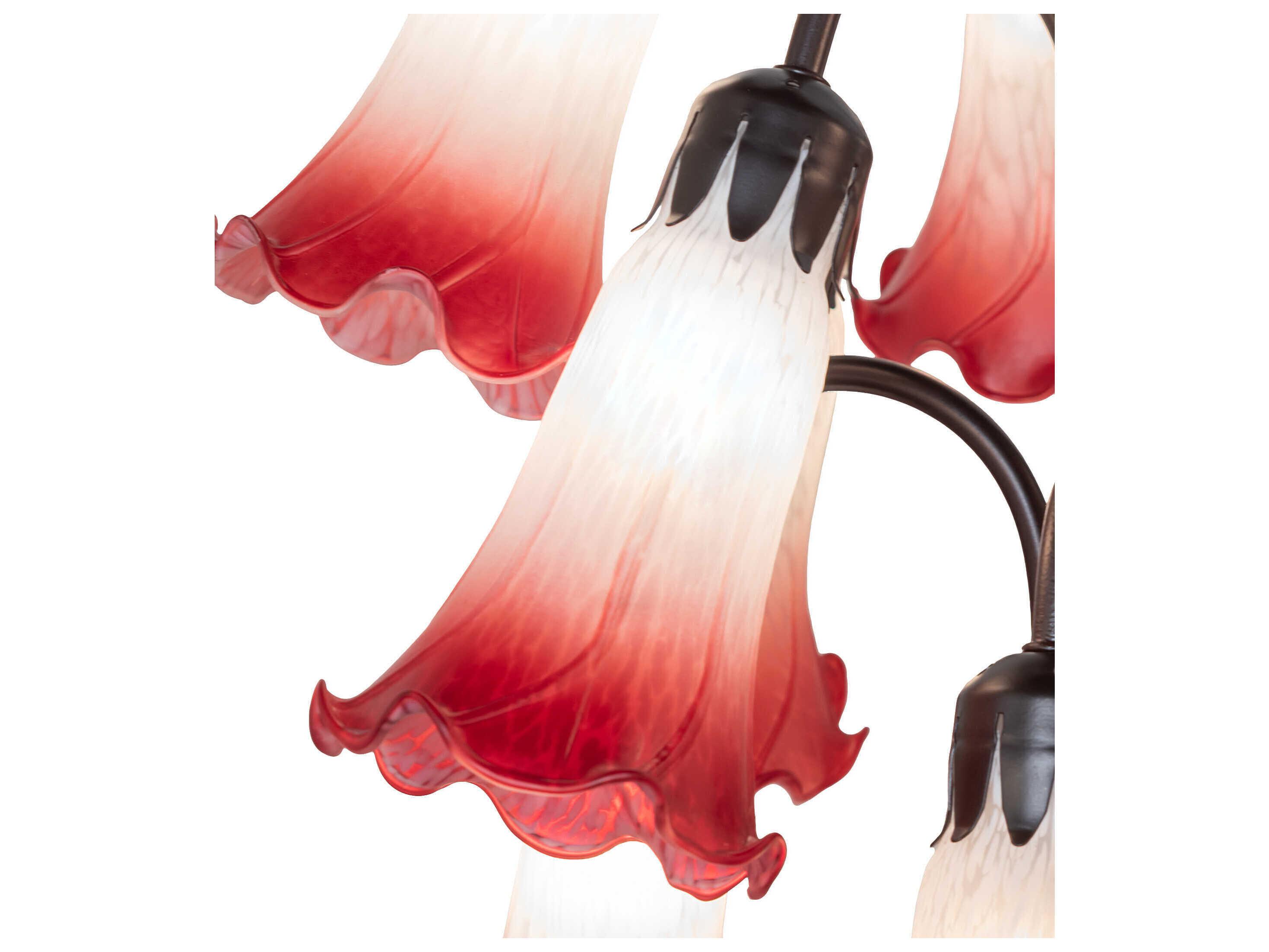 Meyda Pond Lily Mahogany Bronze Seafoam Cranberry Glass Tiffany Floor Lamp with Shade