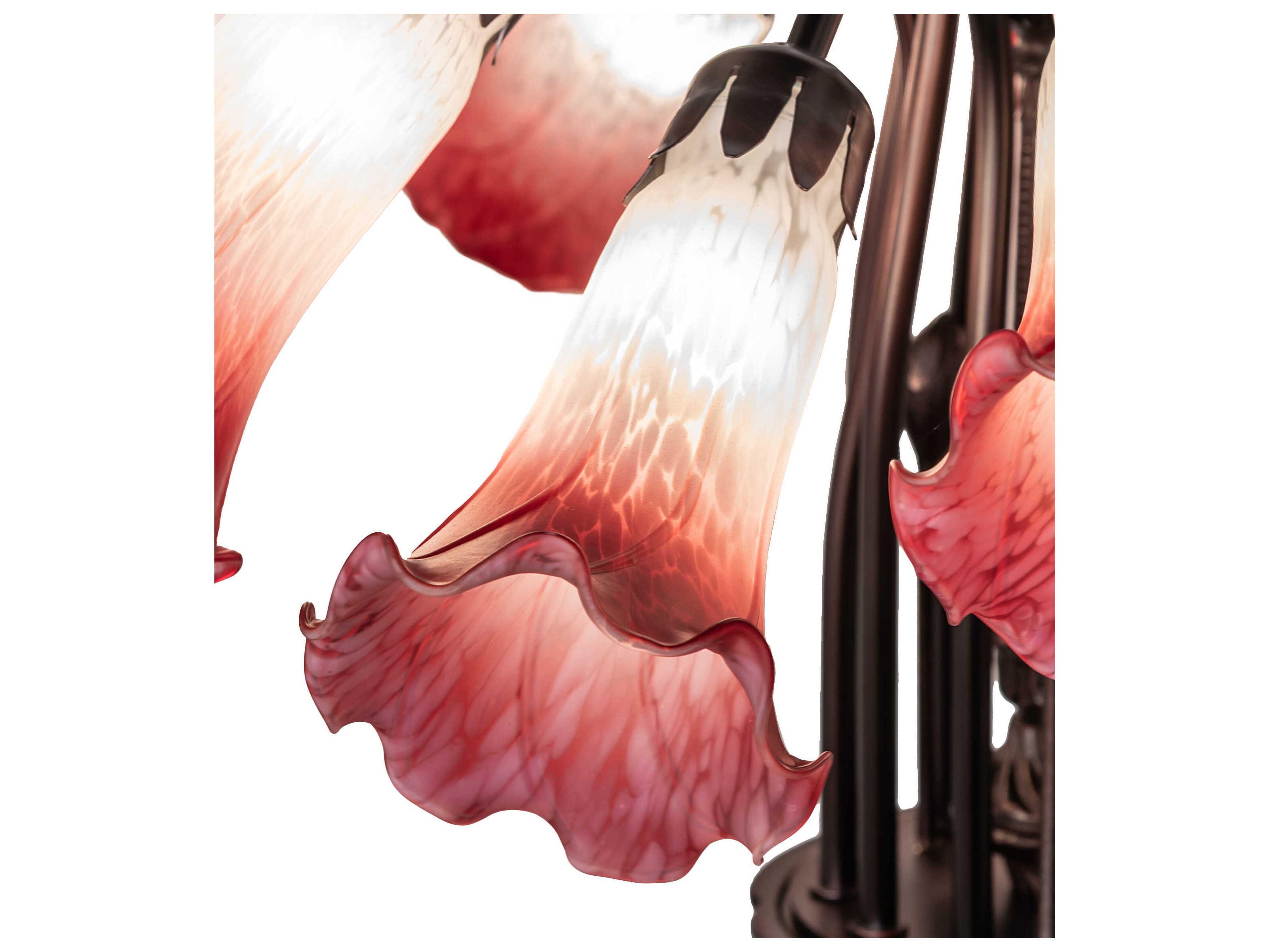 Meyda Pond Lily 12-Light Mahogany Bronze Pink Glass Bell Chandelier