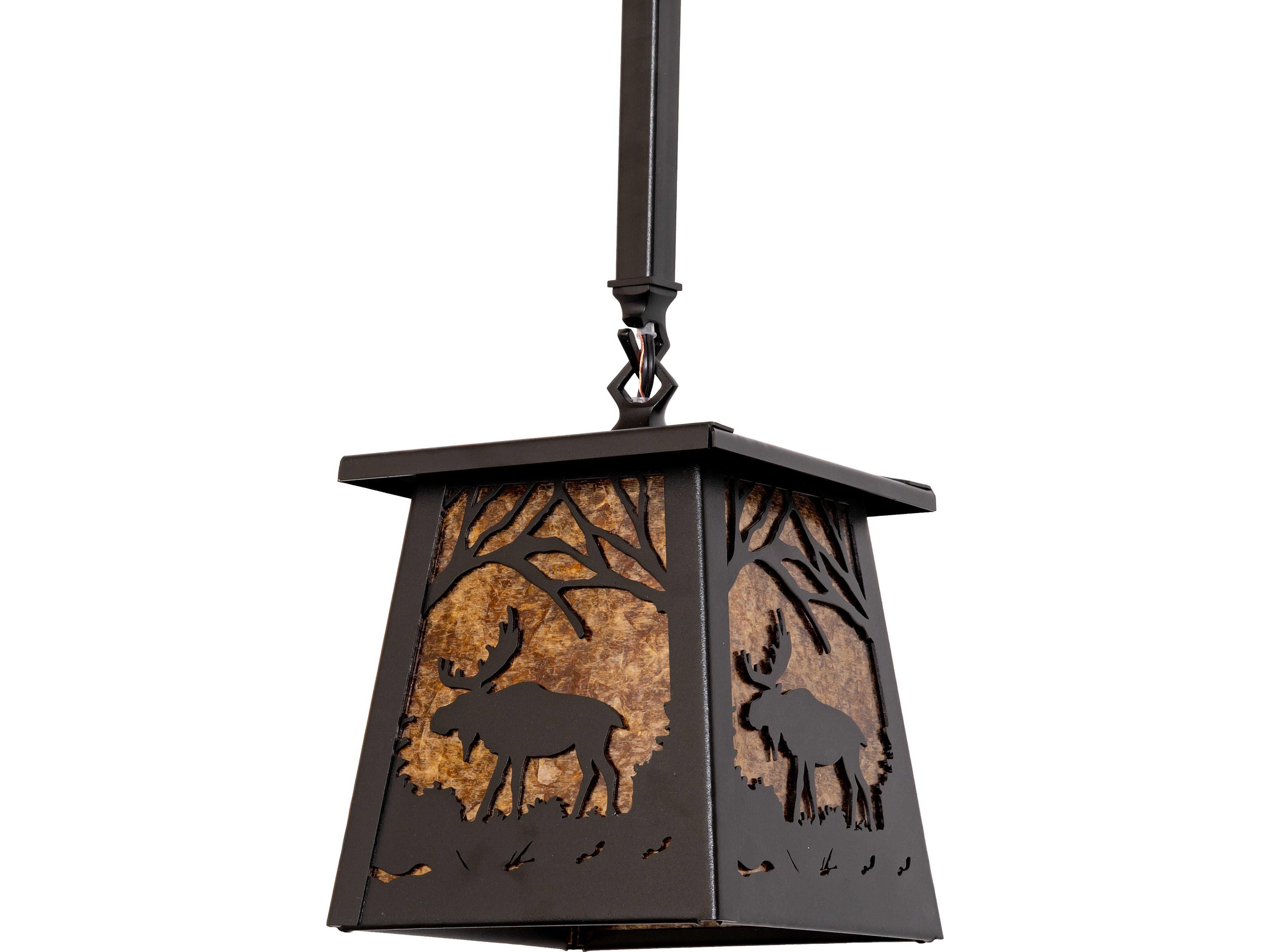 Meyda Moose At Dawn at 1-Light Amber Mica Black Traditional Mini Pendant