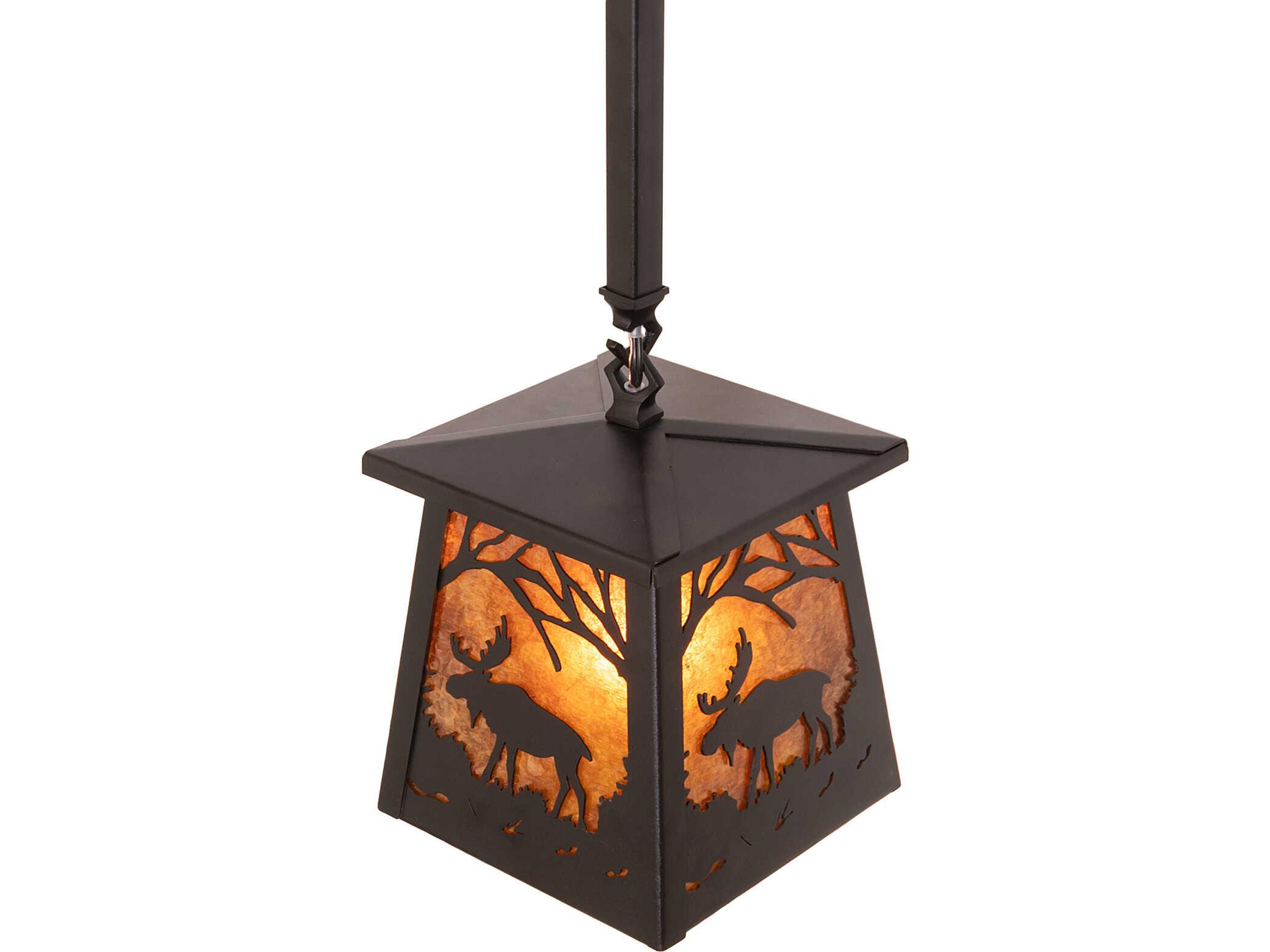 Meyda Moose At Dawn at 1-Light Amber Mica Black Traditional Mini Pendant