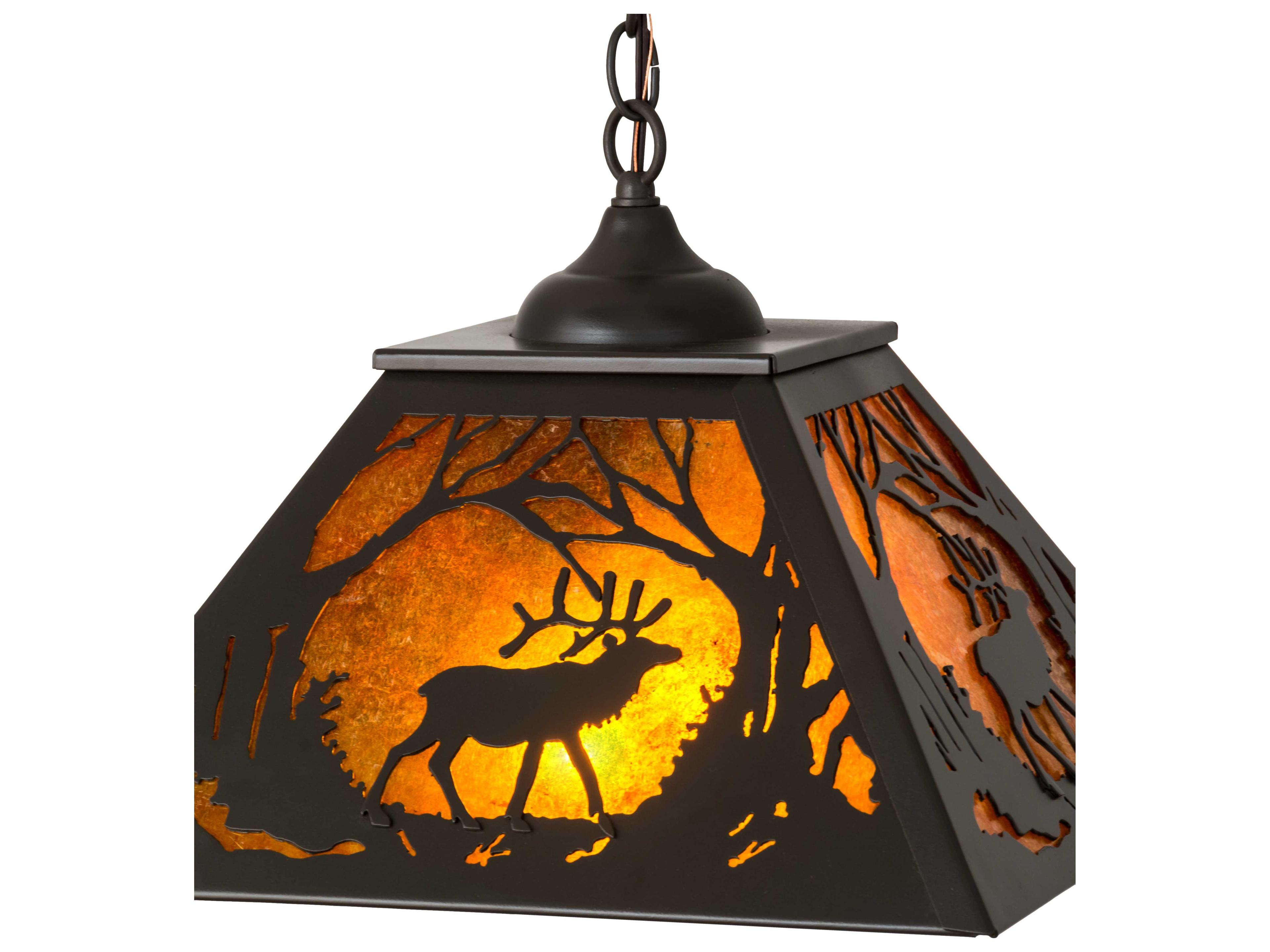 Meyda Elk At Dawn 2-Light Timeless Bronze amber Pendant