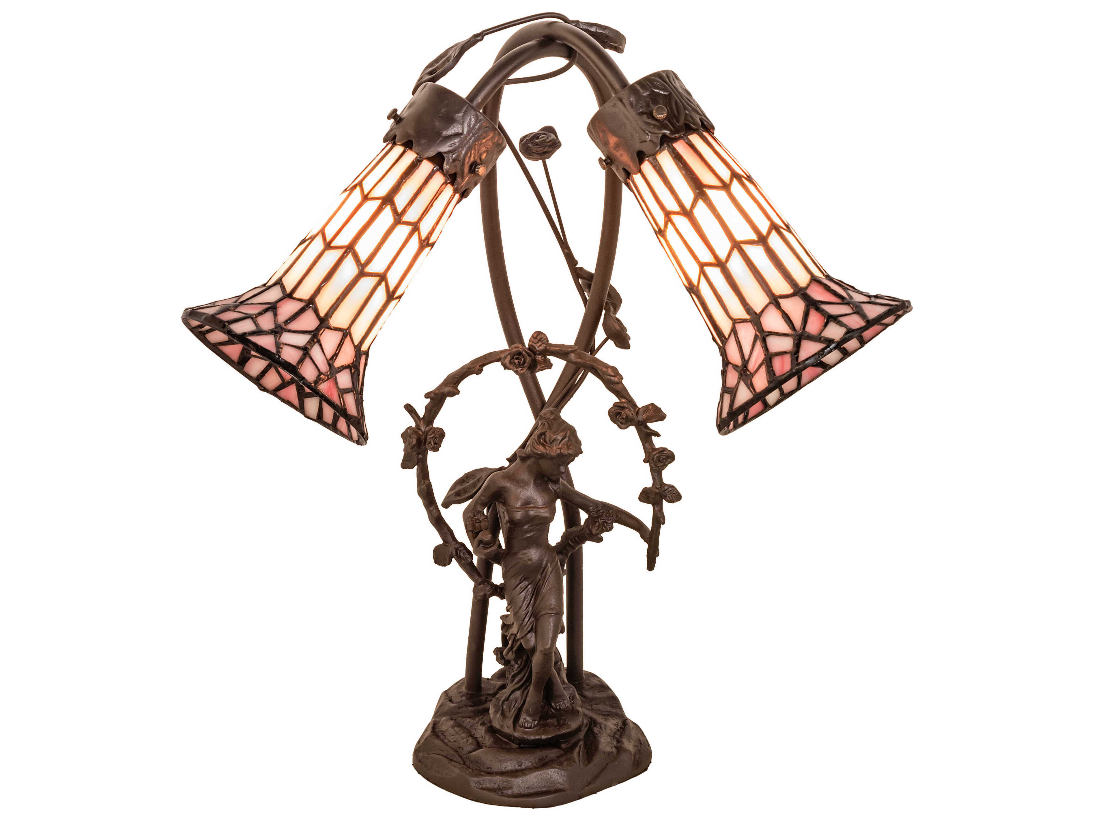 Meyda Stained Glass Pond Lily Mahogany Bronze Tiffany Table Lamp