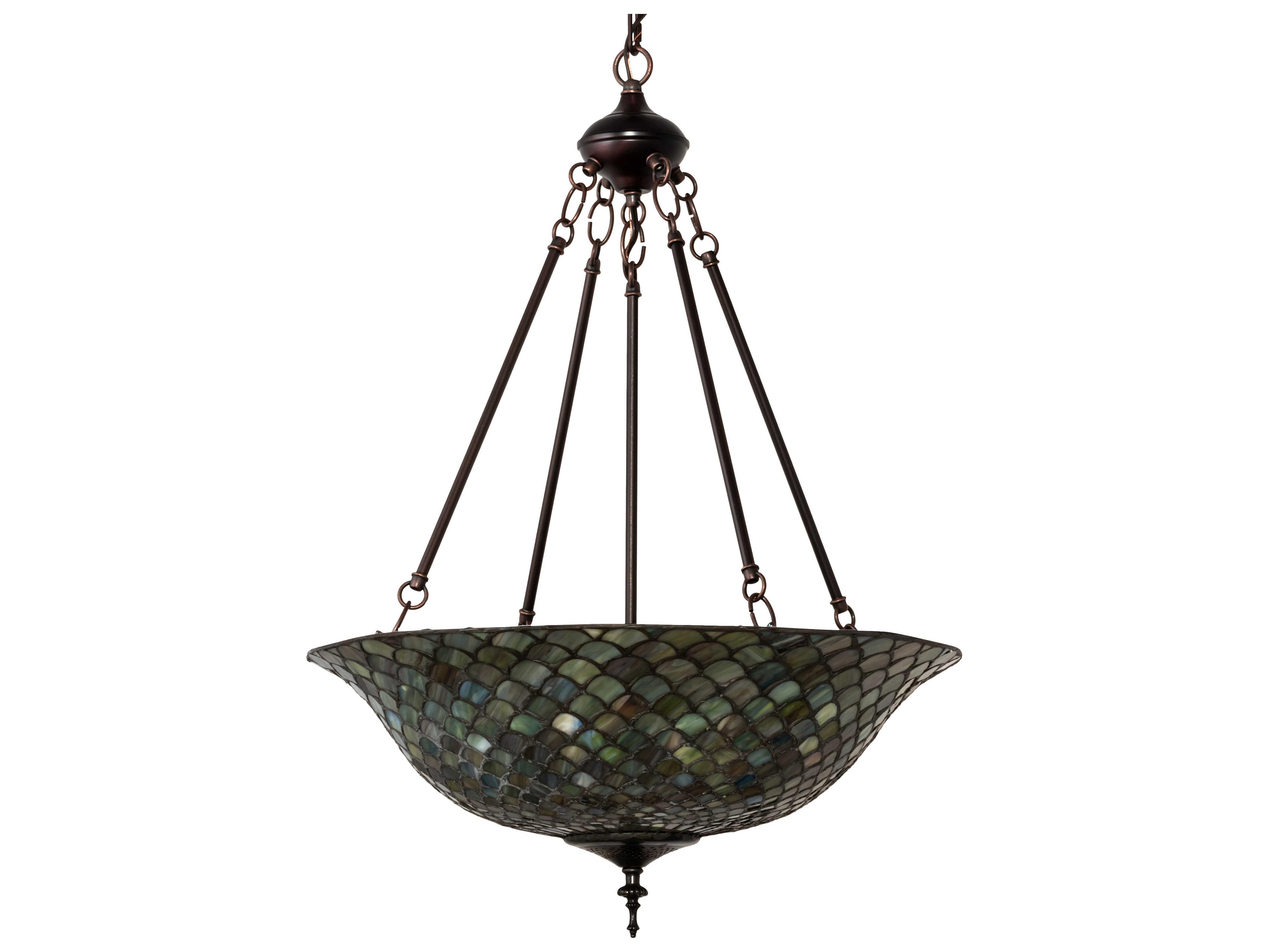 Meyda Tiffany Fishscale 3-Light Mahogany Bronze Glass Bowl Pendant