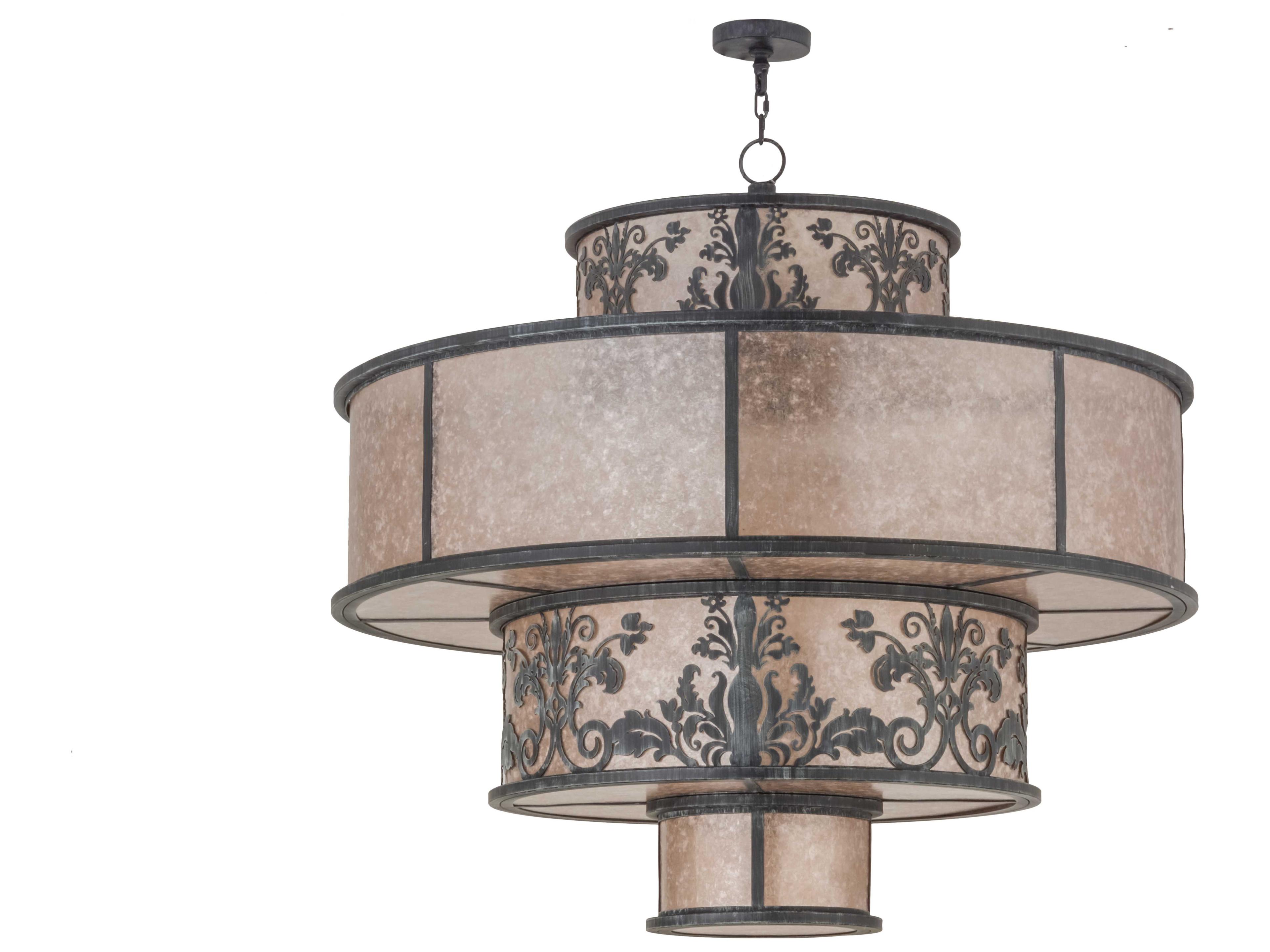 Meyda Clarabella Antique Iron Gate Black Drum Tiered Pendant