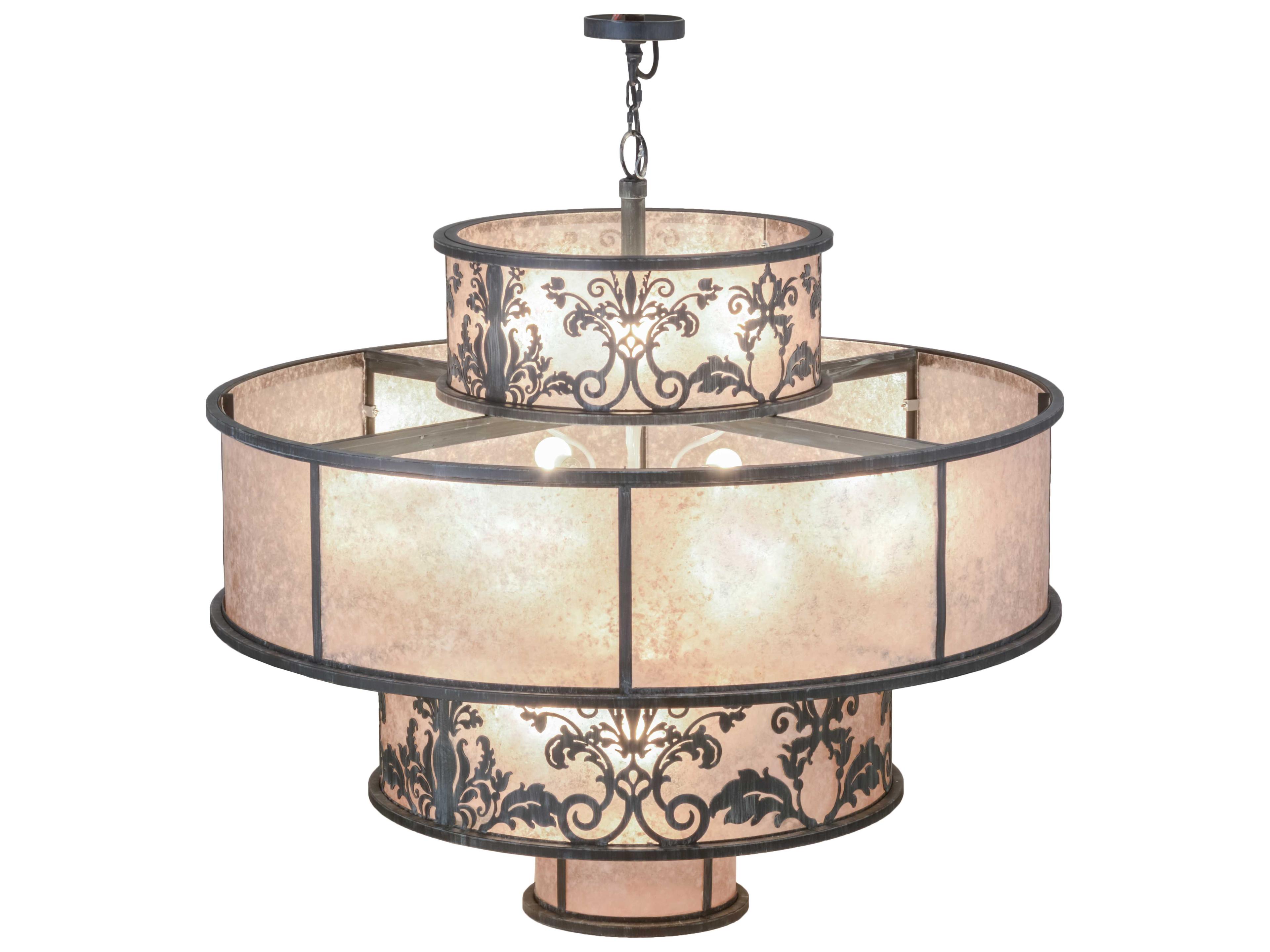 Meyda Clarabella Antique Iron Gate Black Drum Tiered Pendant