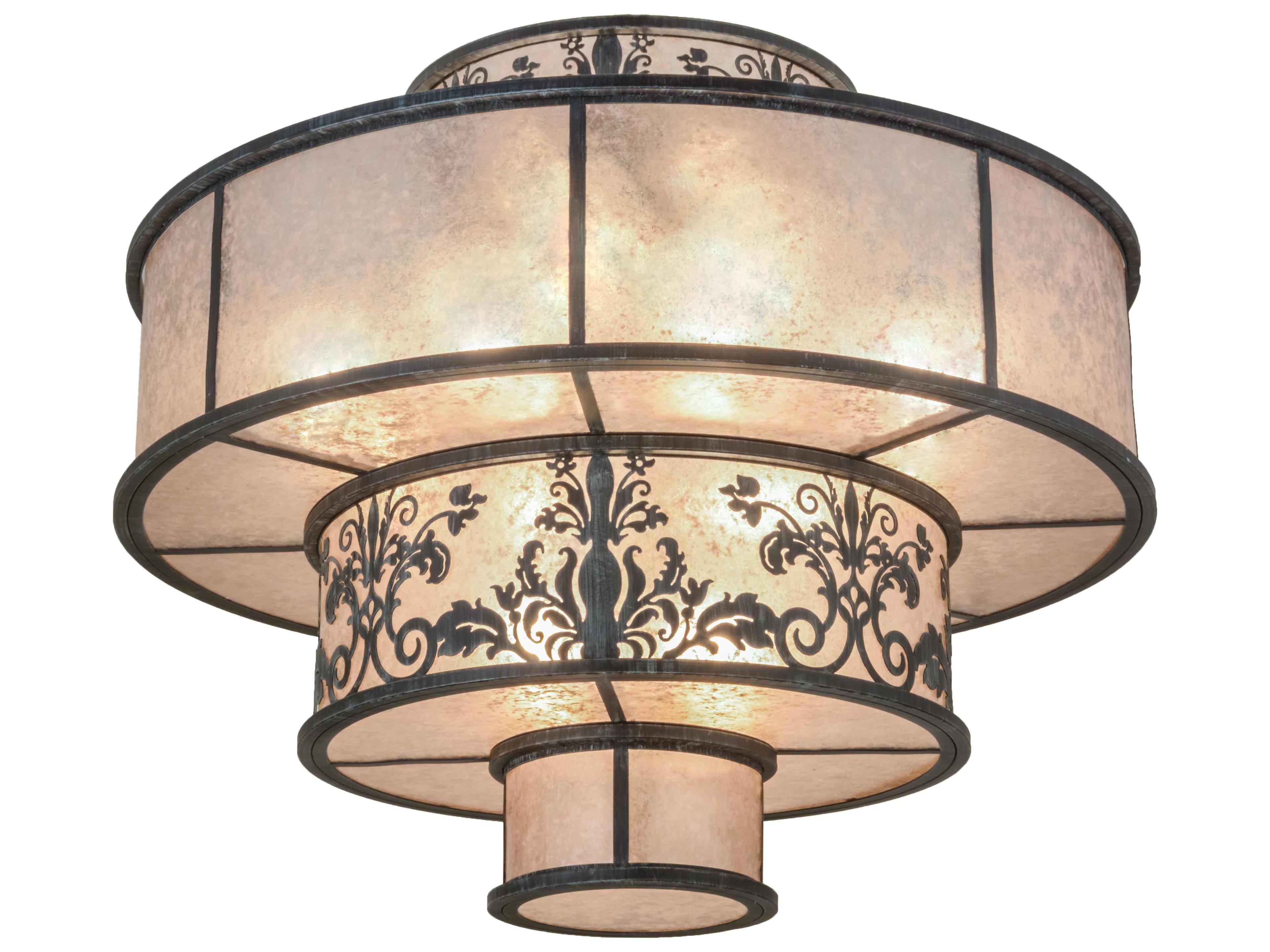 Meyda Clarabella Antique Iron Gate Black Drum Tiered Pendant