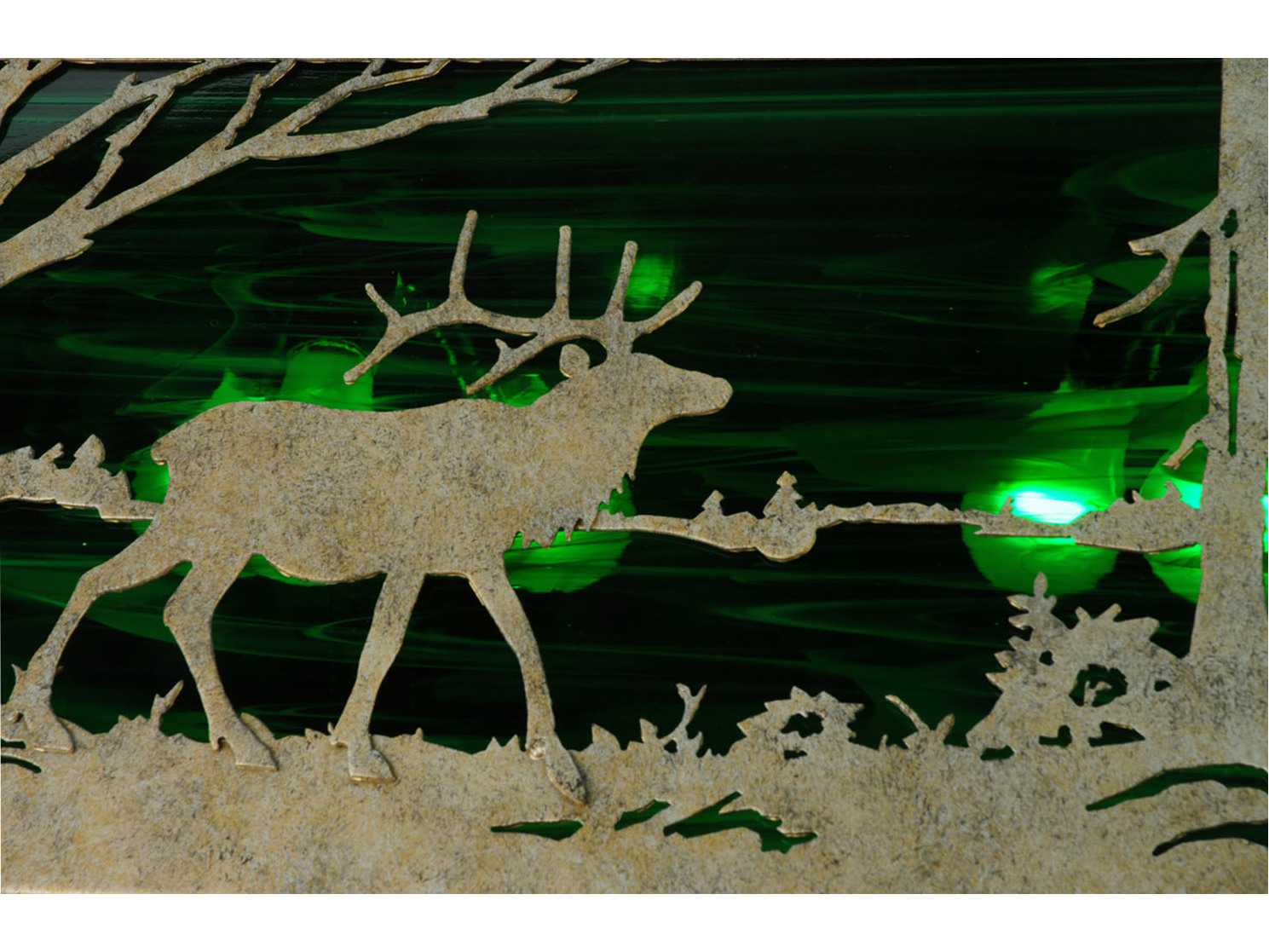 Meyda Elk At Lake Corinth Green Glass Pendant