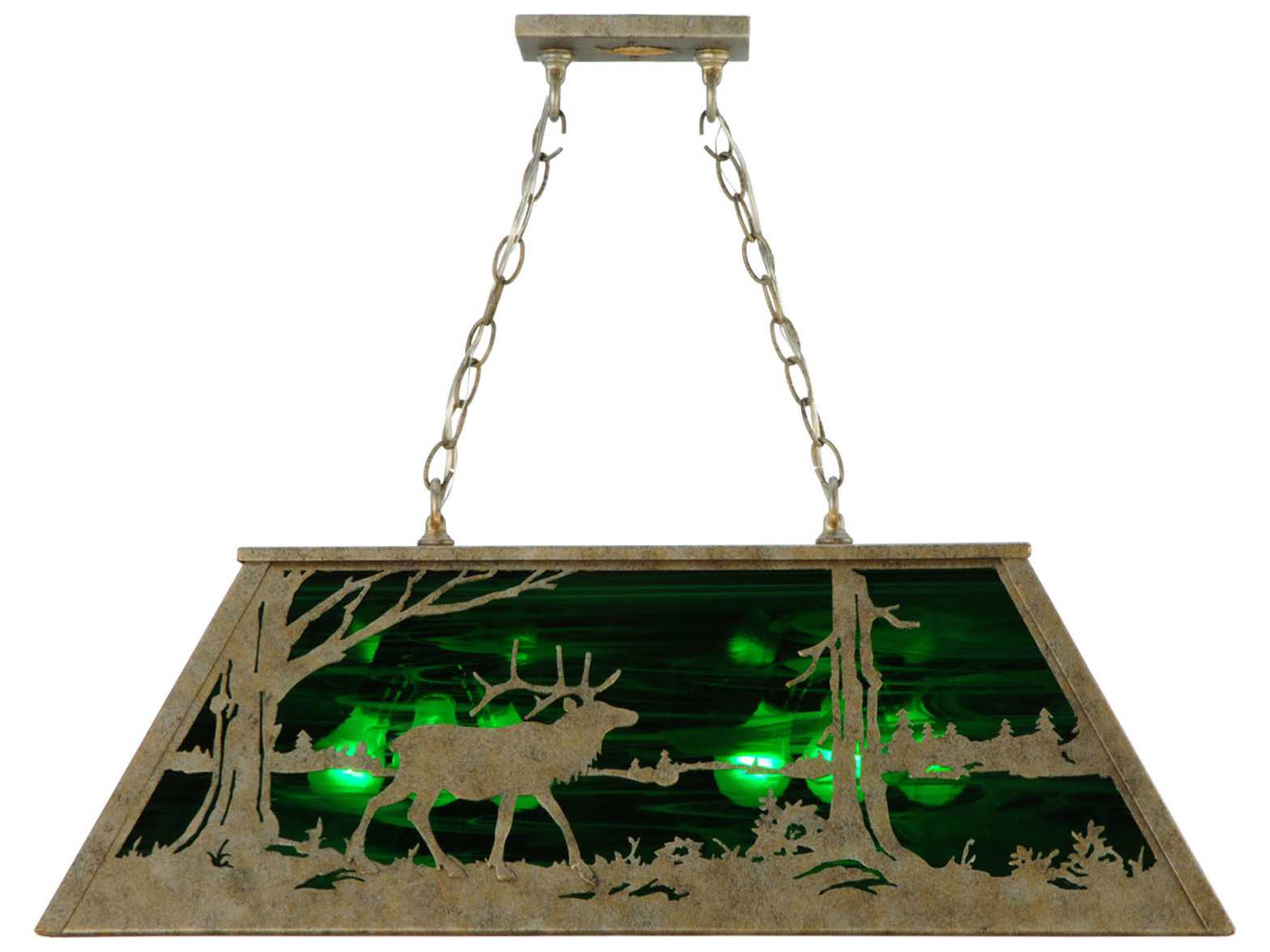 Meyda Elk At Lake Corinth Green Glass Pendant
