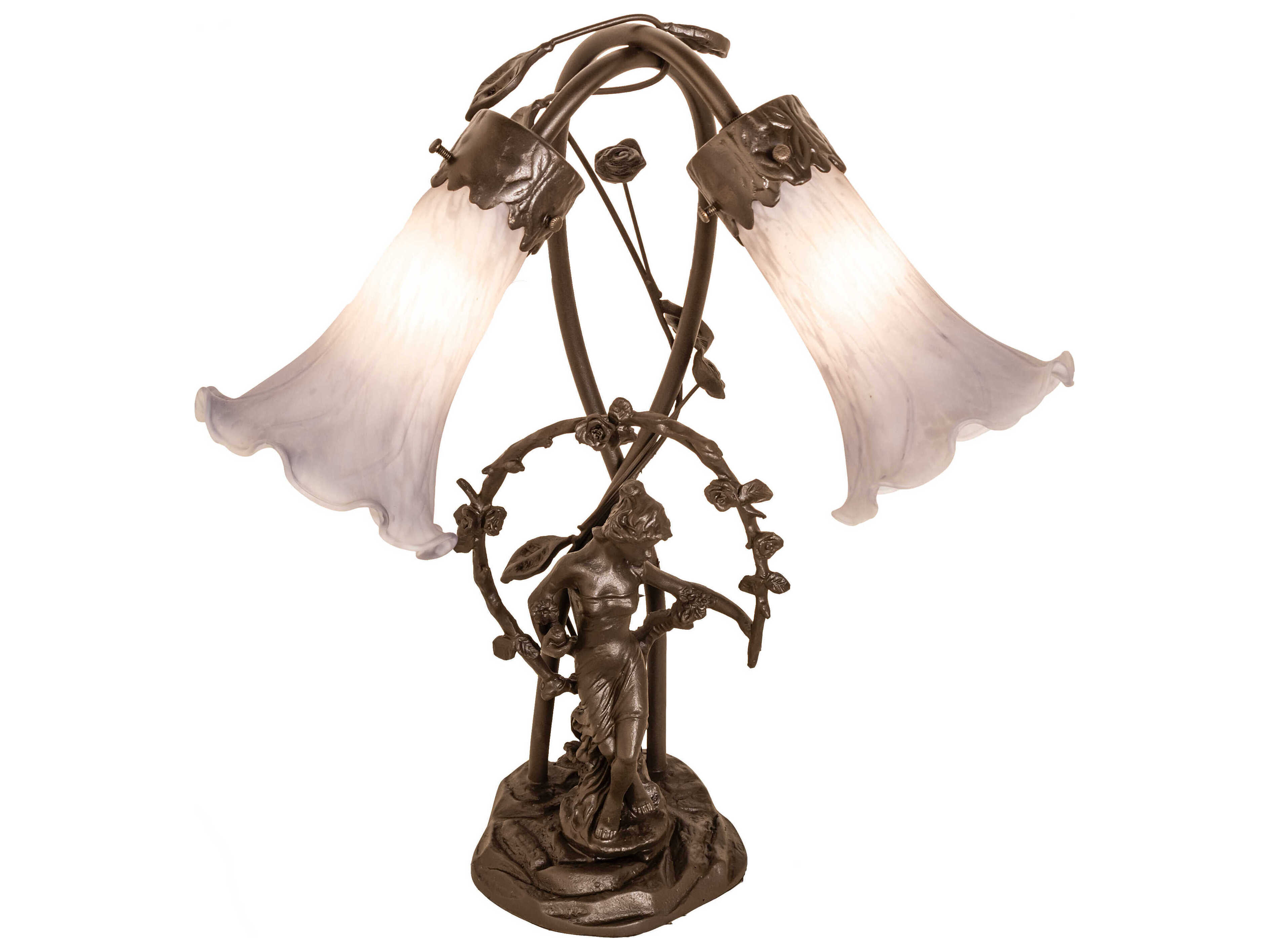 Meyda Pond Lily Mahogany Bronze Glass Table Lamp